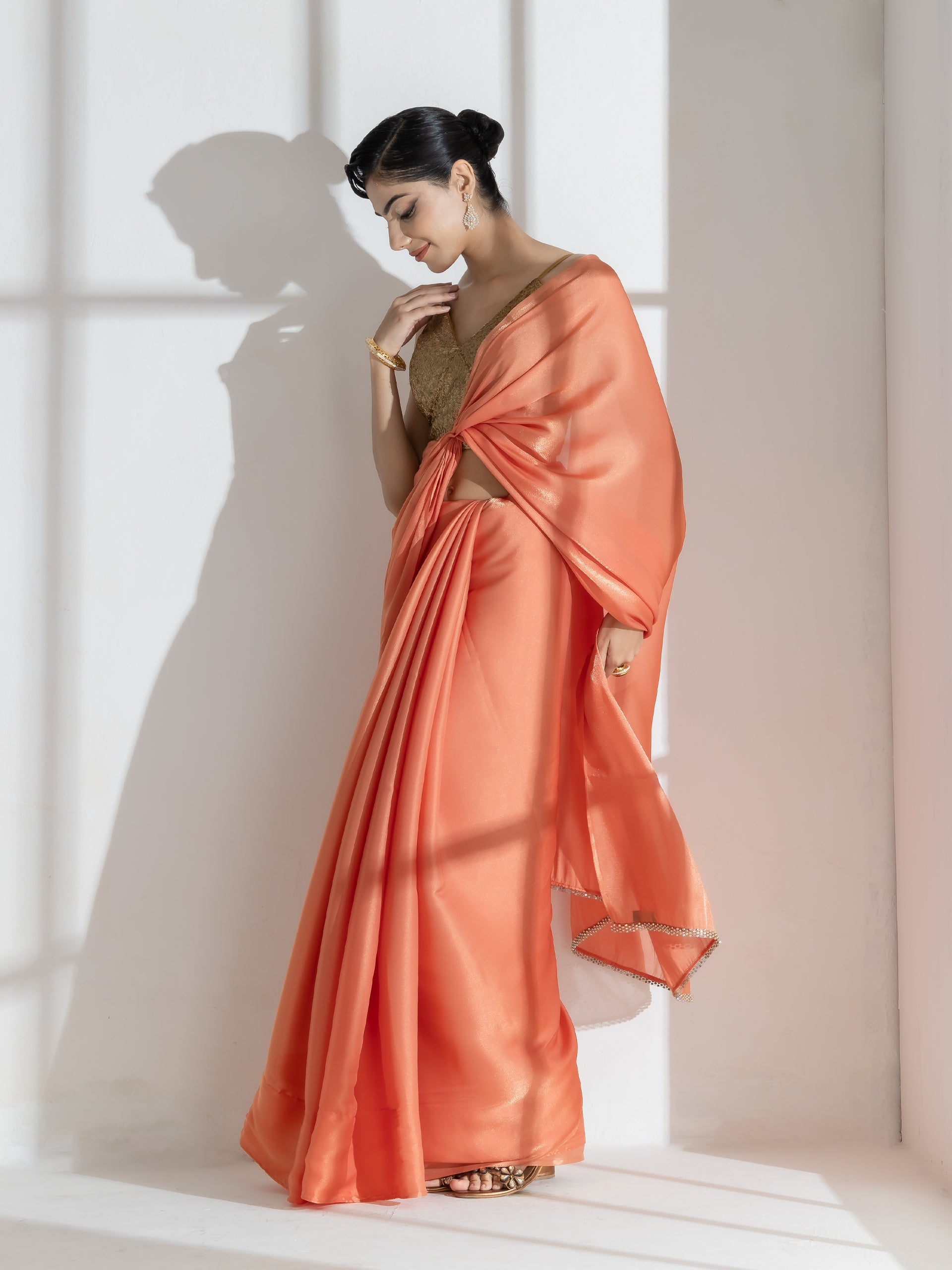 Glaze Silky Organza Saree with Rainbow Lace and Self Blouse Fabric
