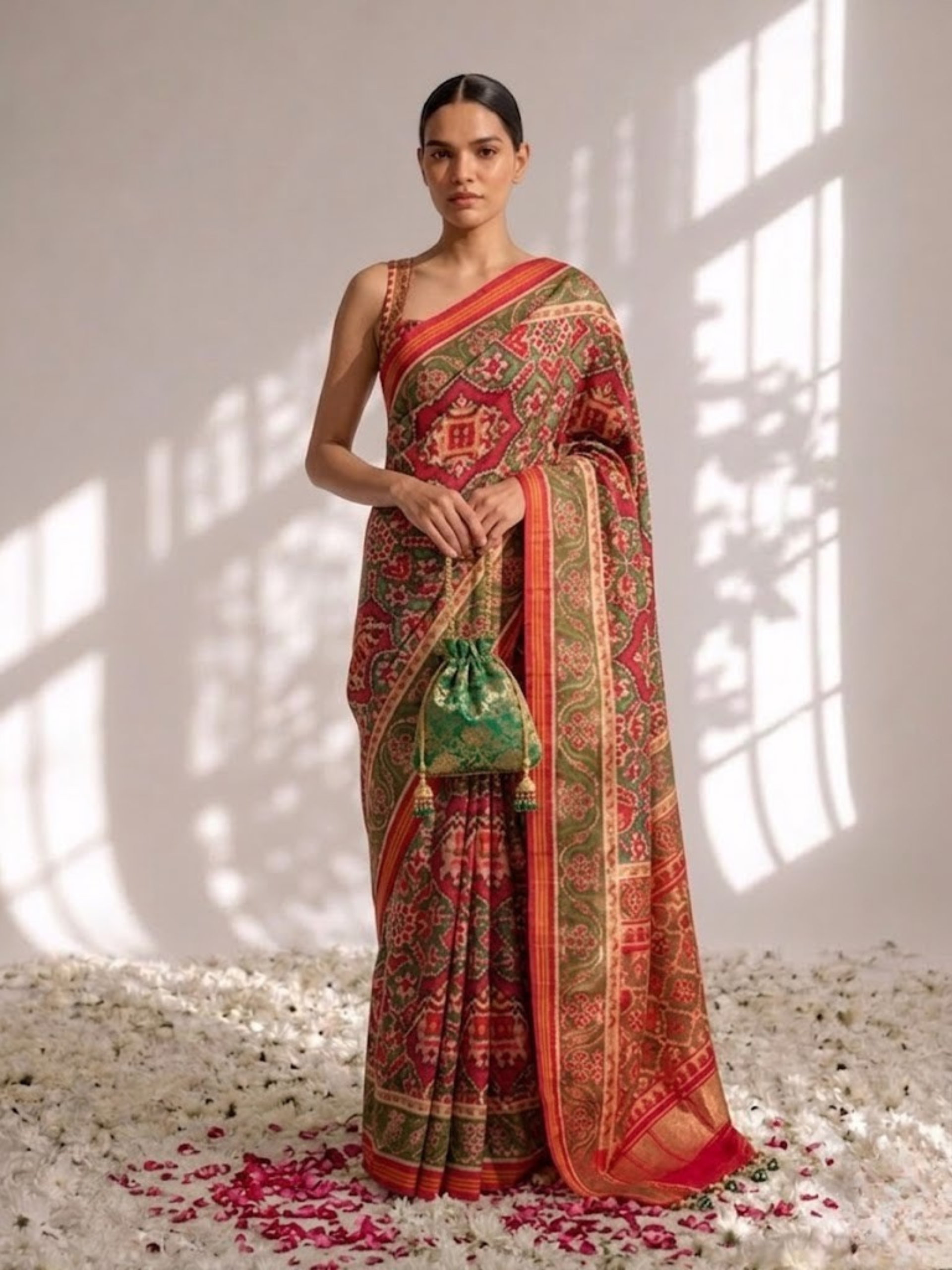 Red Silk patola saree with Self Blouse Fabric