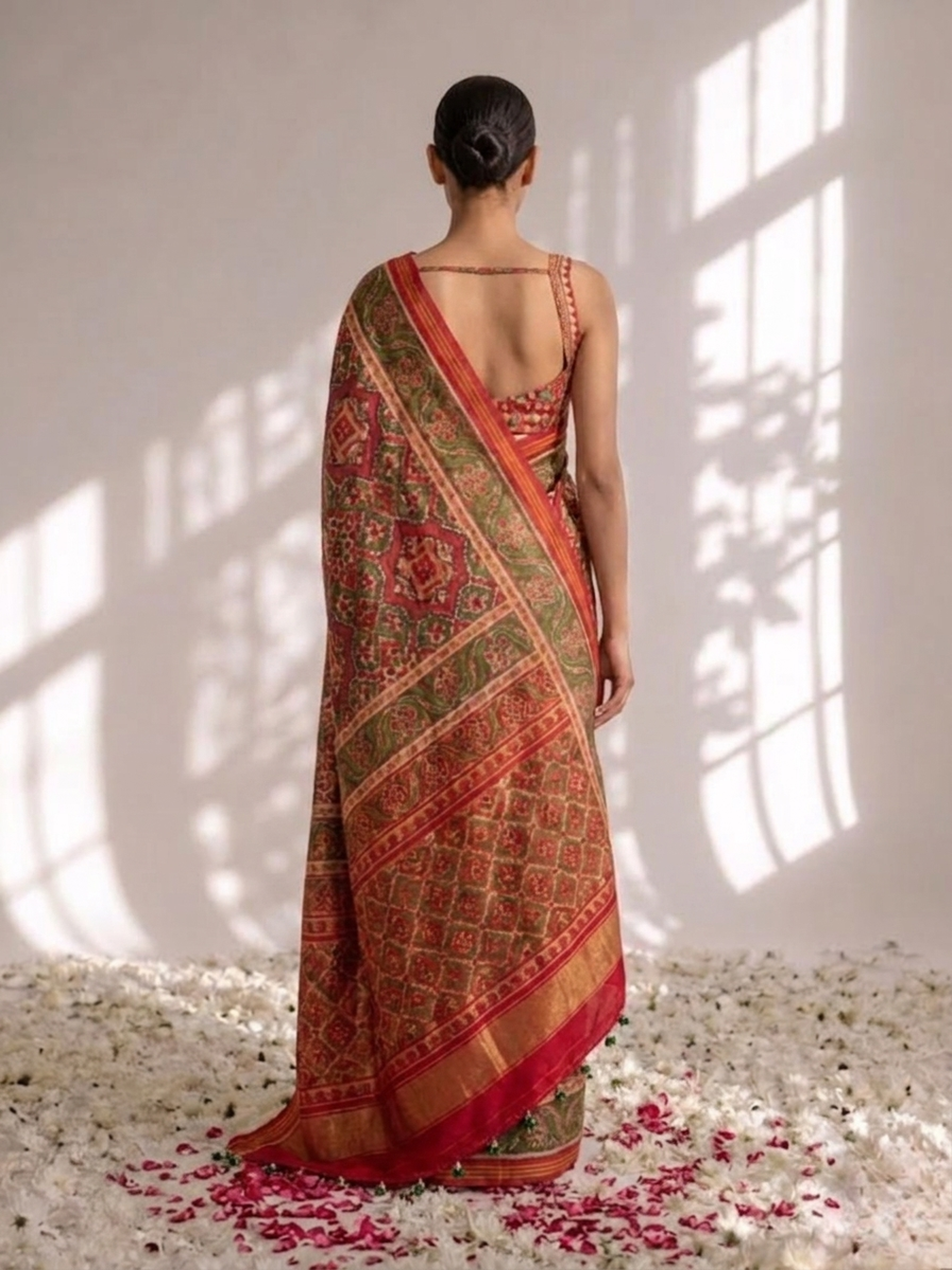 Red Silk patola saree with Self Blouse Fabric