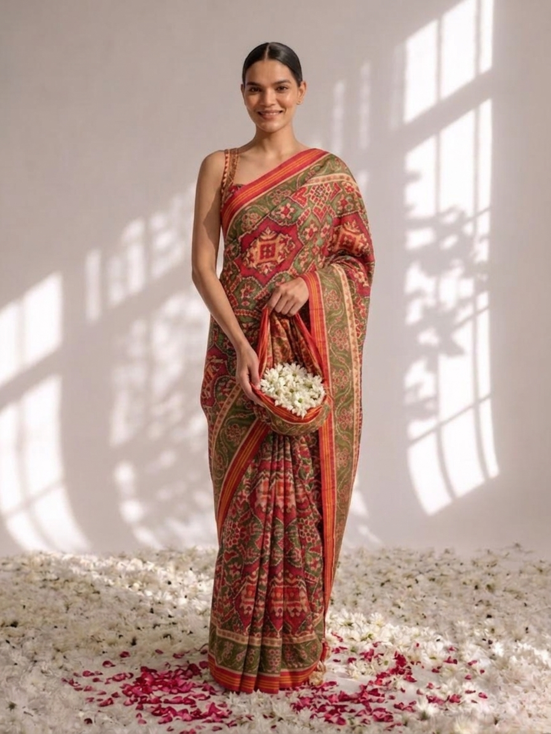 Red Silk patola saree with Self Blouse Fabric