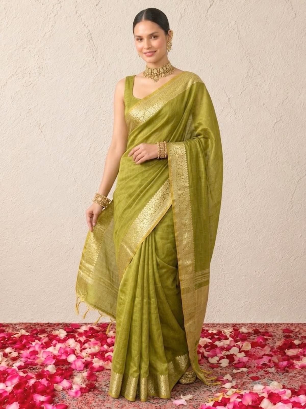Green and Yellow Dual Shade Chanderi Cotton Silk Saree with Matching Blouse Fabric