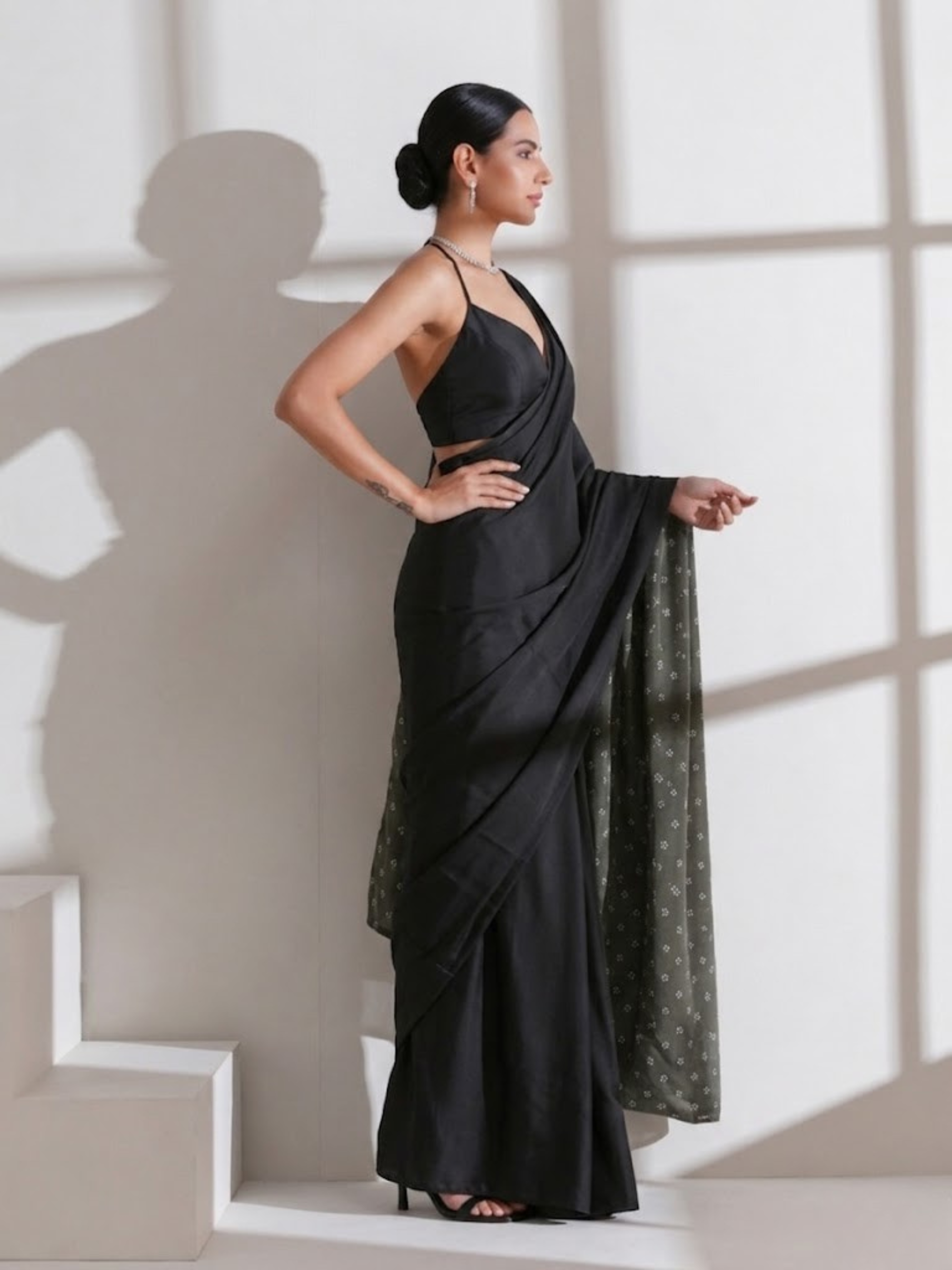 Black Surprise Saree with Silver and Black Blouse Fabric