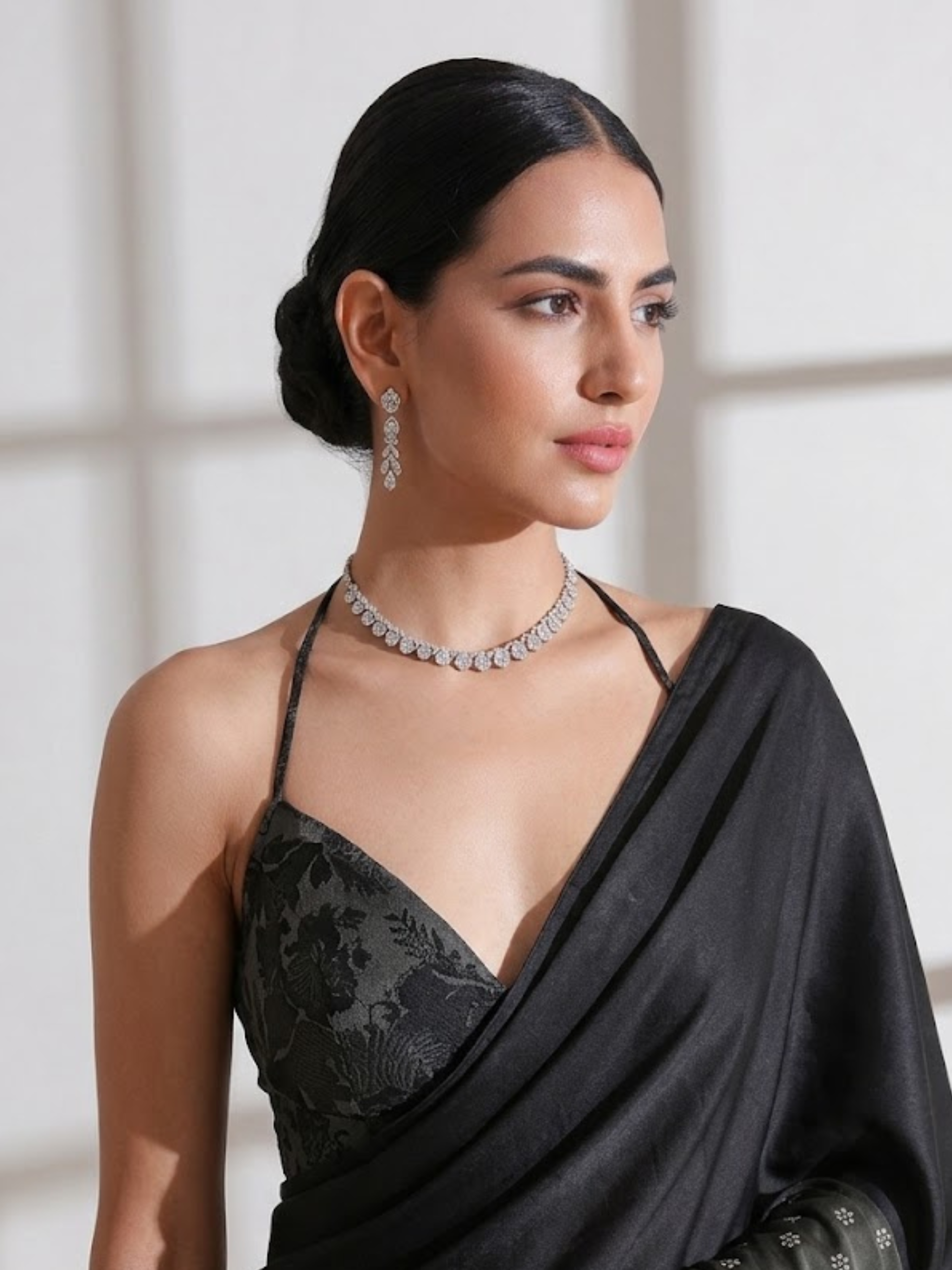 Black Surprise Saree with Silver and Black Blouse Fabric