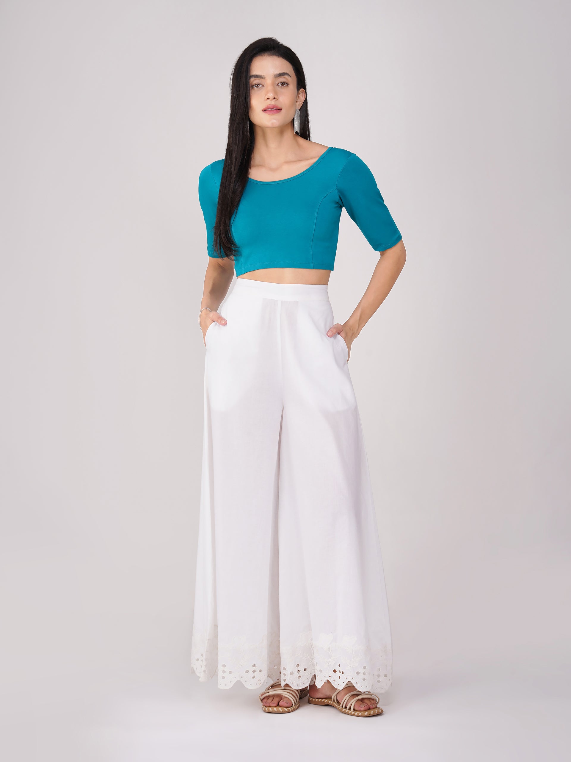 Women's ComfortEase 4-Way Stretch Turquoise Short Sleeve Blouse