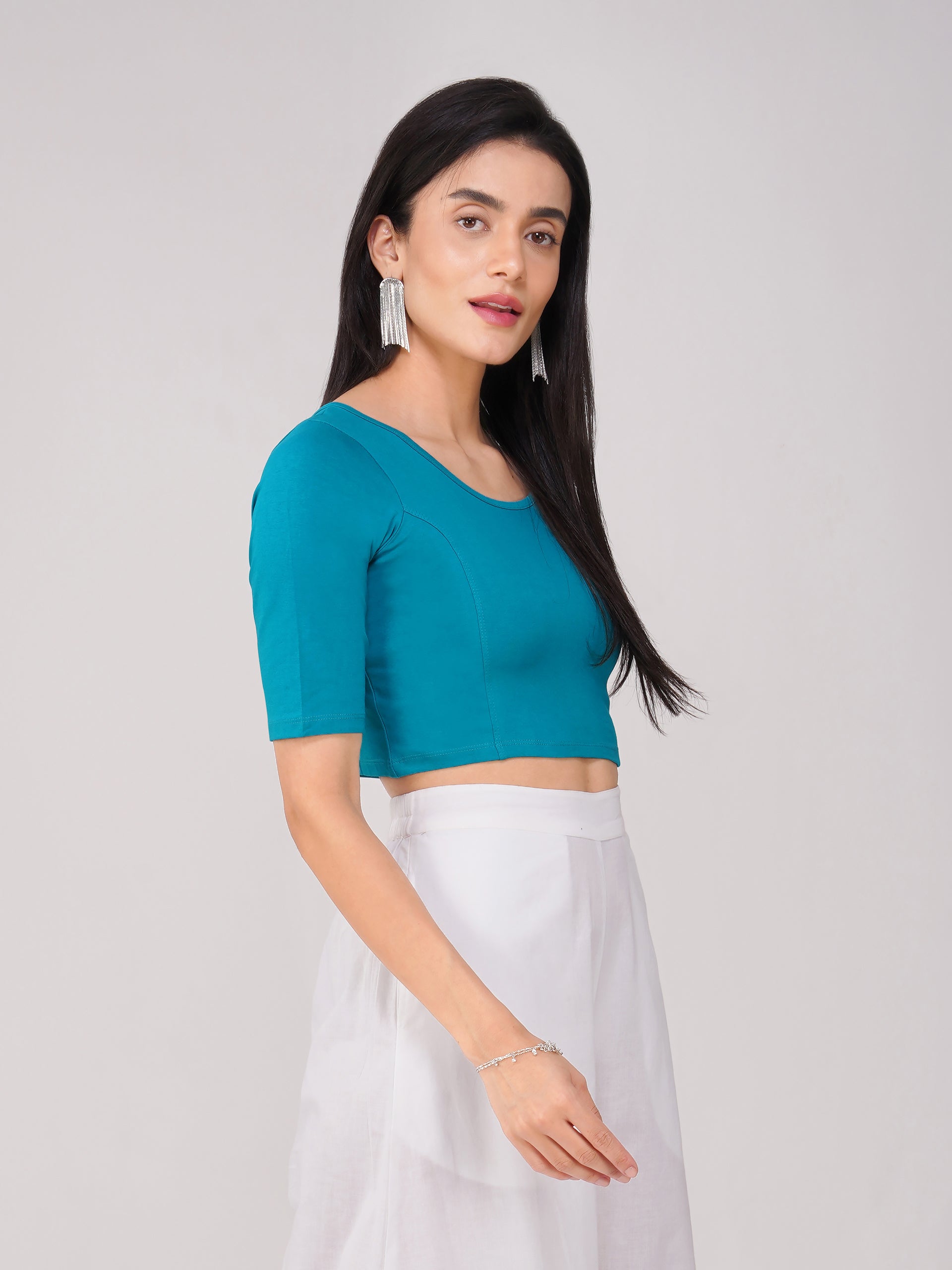 Women's ComfortEase 4-Way Stretch Turquoise Short Sleeve Blouse