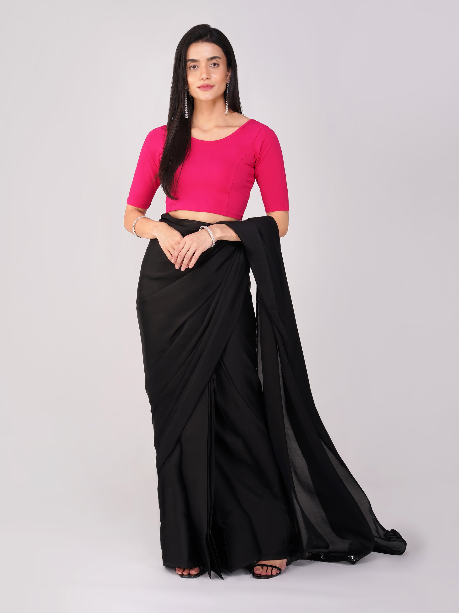 Women's ComfortEase 4-Way Stretch Fuchsia Short Sleeve Blouse