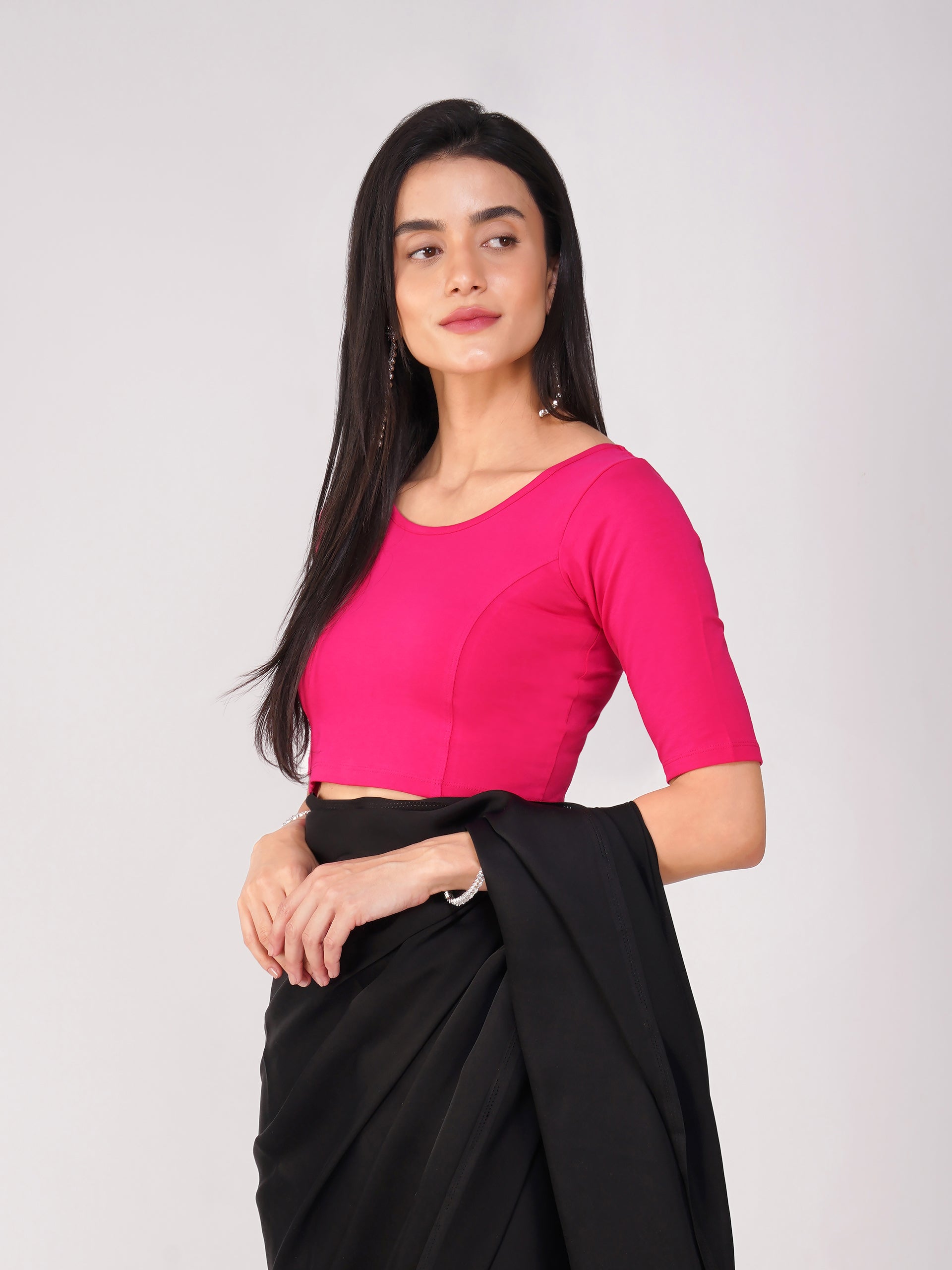 Women's ComfortEase 4-Way Stretch Fuchsia Short Sleeve Blouse