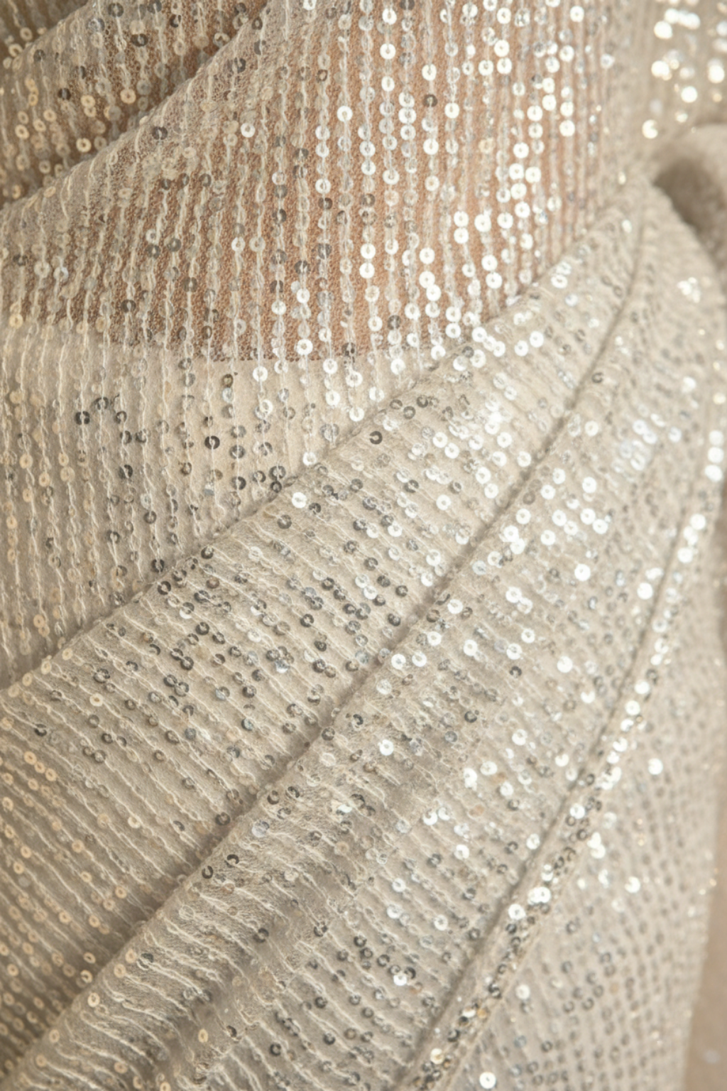 White and Silver Knitted Sequin Saree with Blouse Fabric