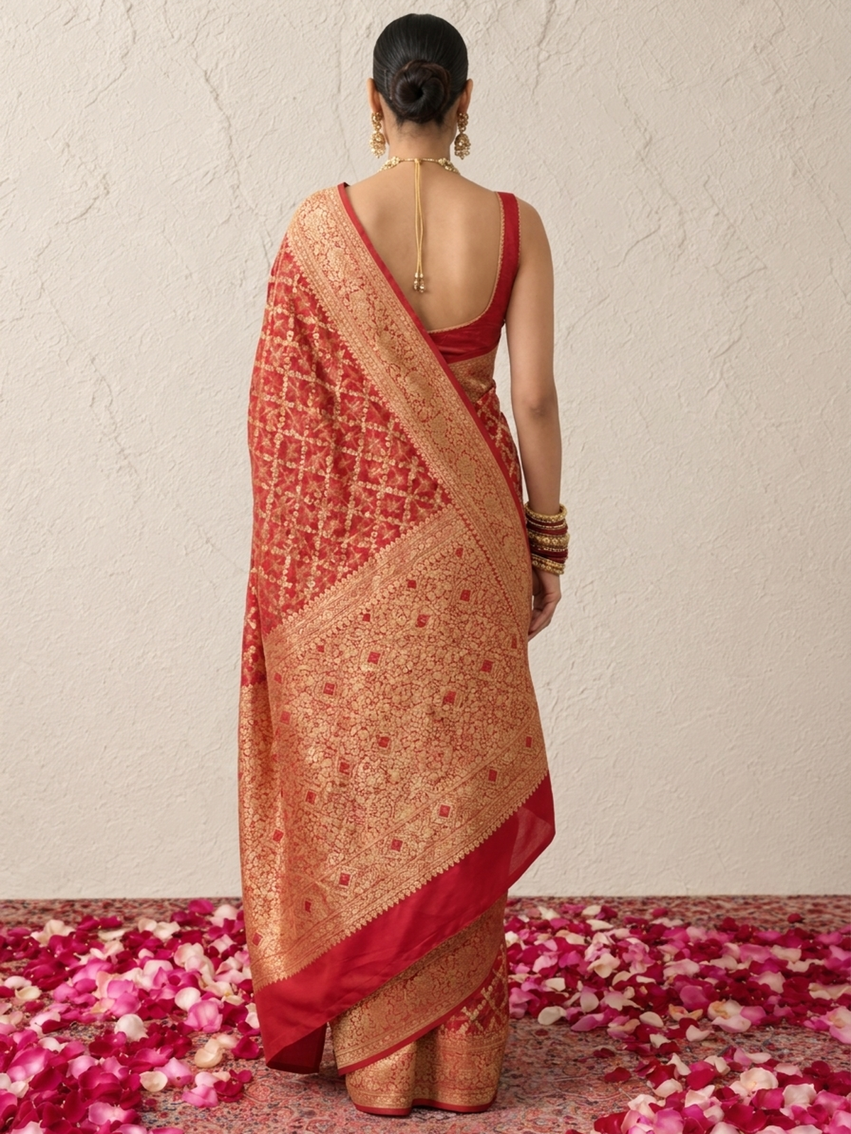 Maroon Khaddi Georgette with Green Pink Orange Design and Blouse Fabric