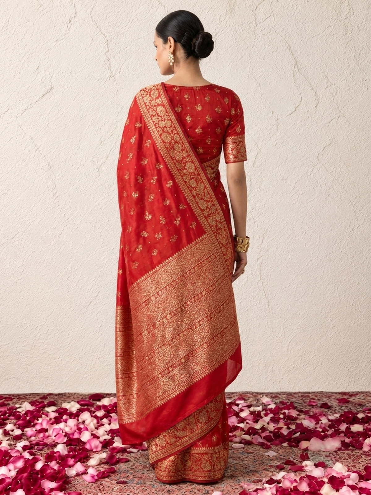 Red Pure Silk Saree with Meenakari and Blouse Fabric