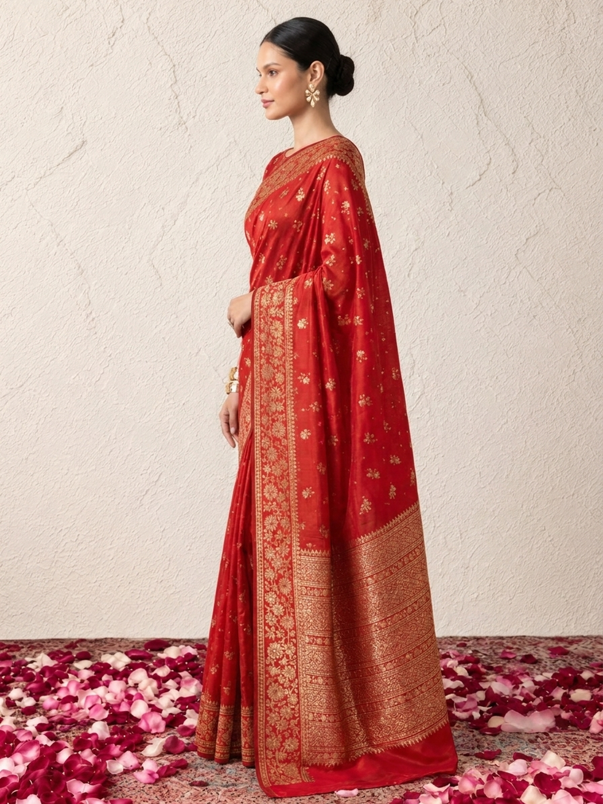 Red Pure Silk Saree with Meenakari and Blouse Fabric