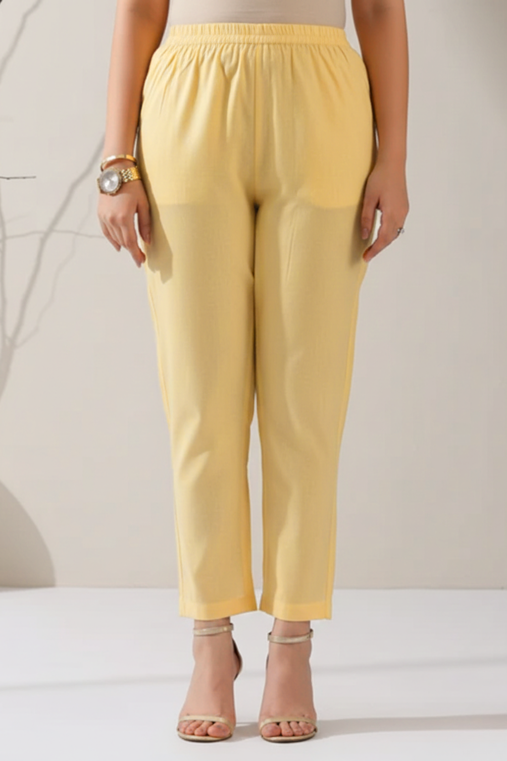 2 Pc Set - Sunshine Yellow Cotton Allover Embroidered Schffli Sleeveless Kurta with Pants