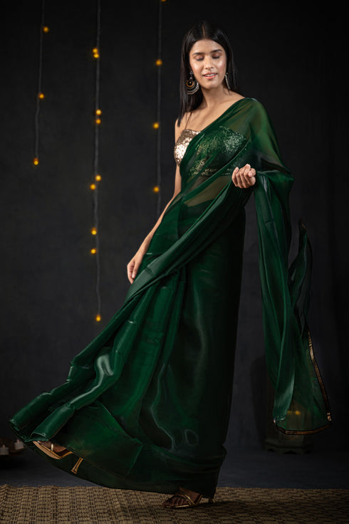 Metallic Emerald Green Saree
