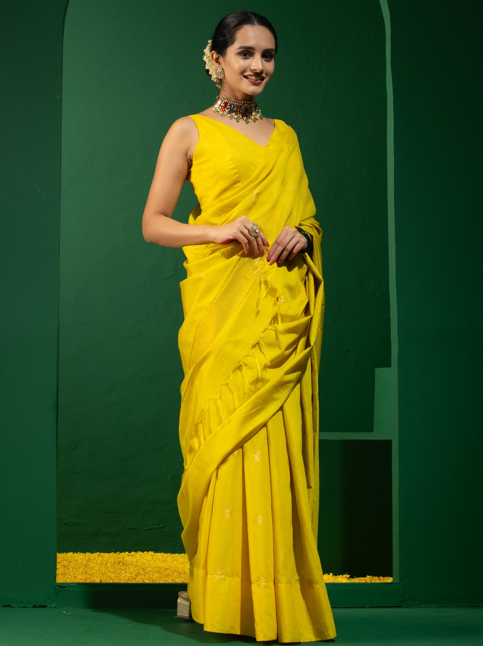 Pooja Citron Soft Silk Bhagalpur Saree with Blouse Fabric