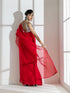 Devil Red Soft Organza Saree with Long Beaded Gold Latkan and Self Blouse Fabric