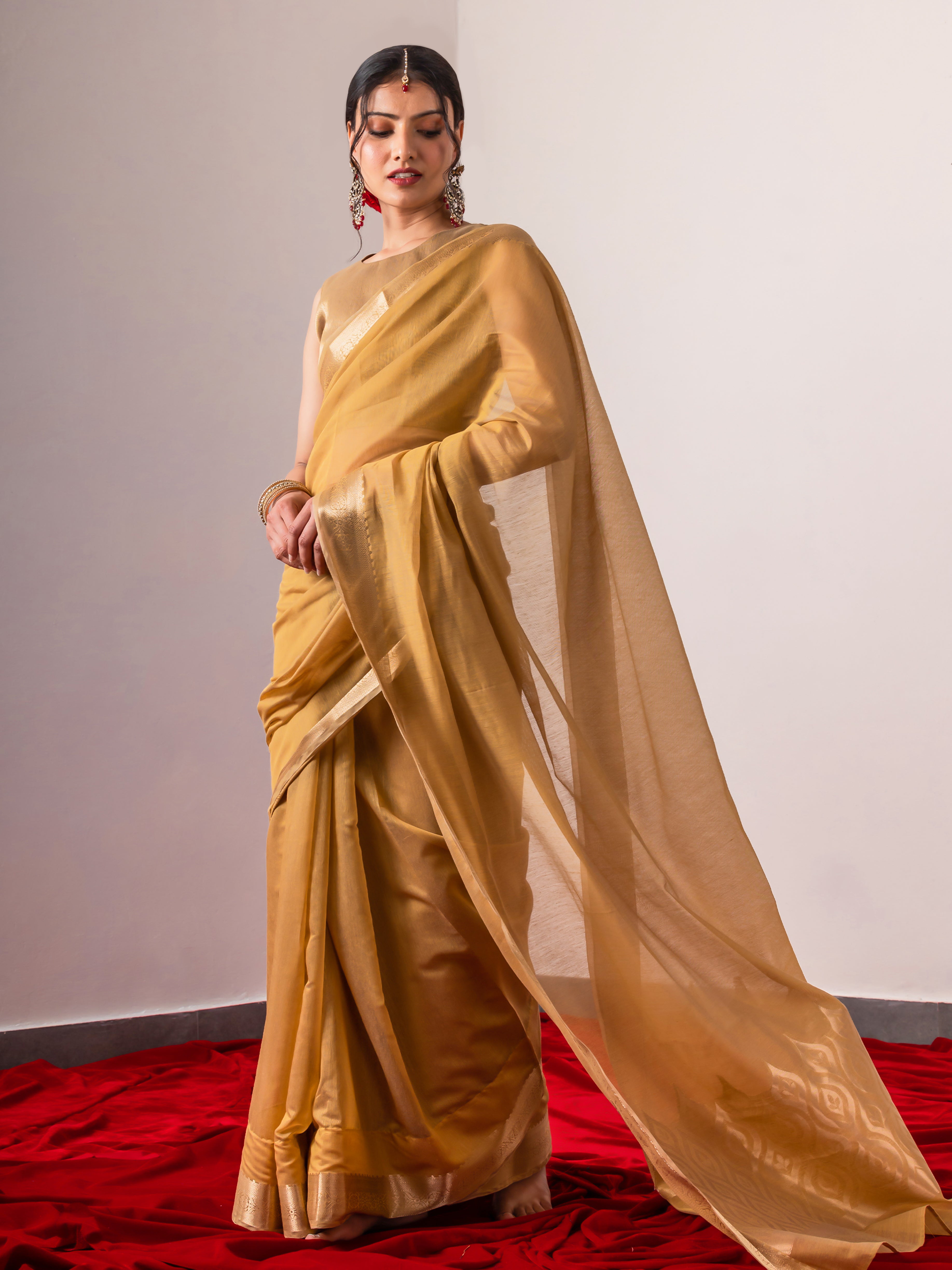 Mustard Gold Weaver Pallu Soft Saree With Blouse Fabric