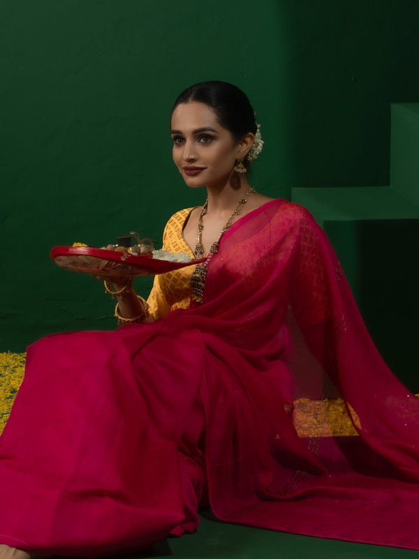 Rani Sequin Cotton Saree With Self Blouse Fabric