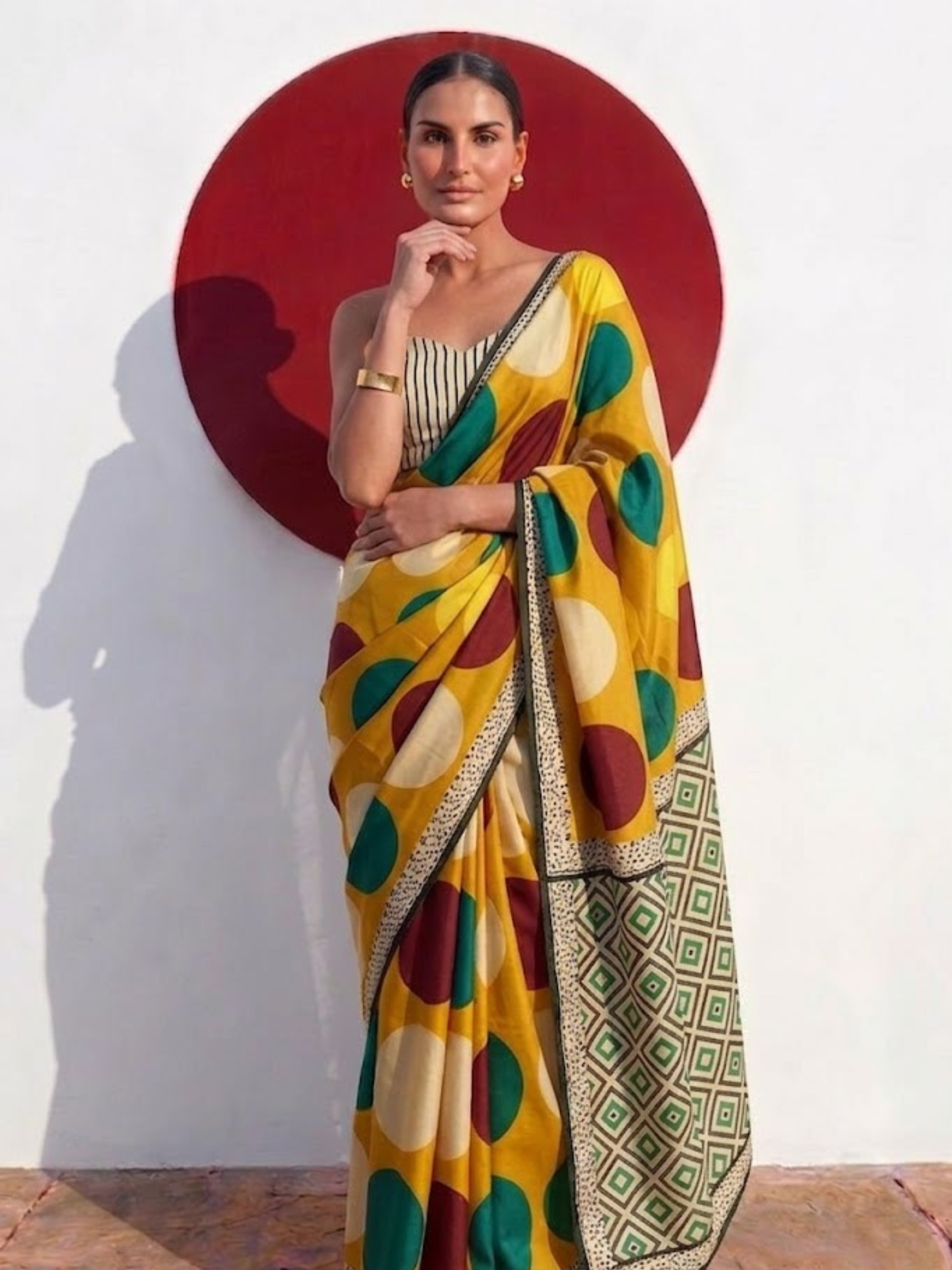 Modal Silk Multicolor Hand Block Printed Saree with Blouse Fabric