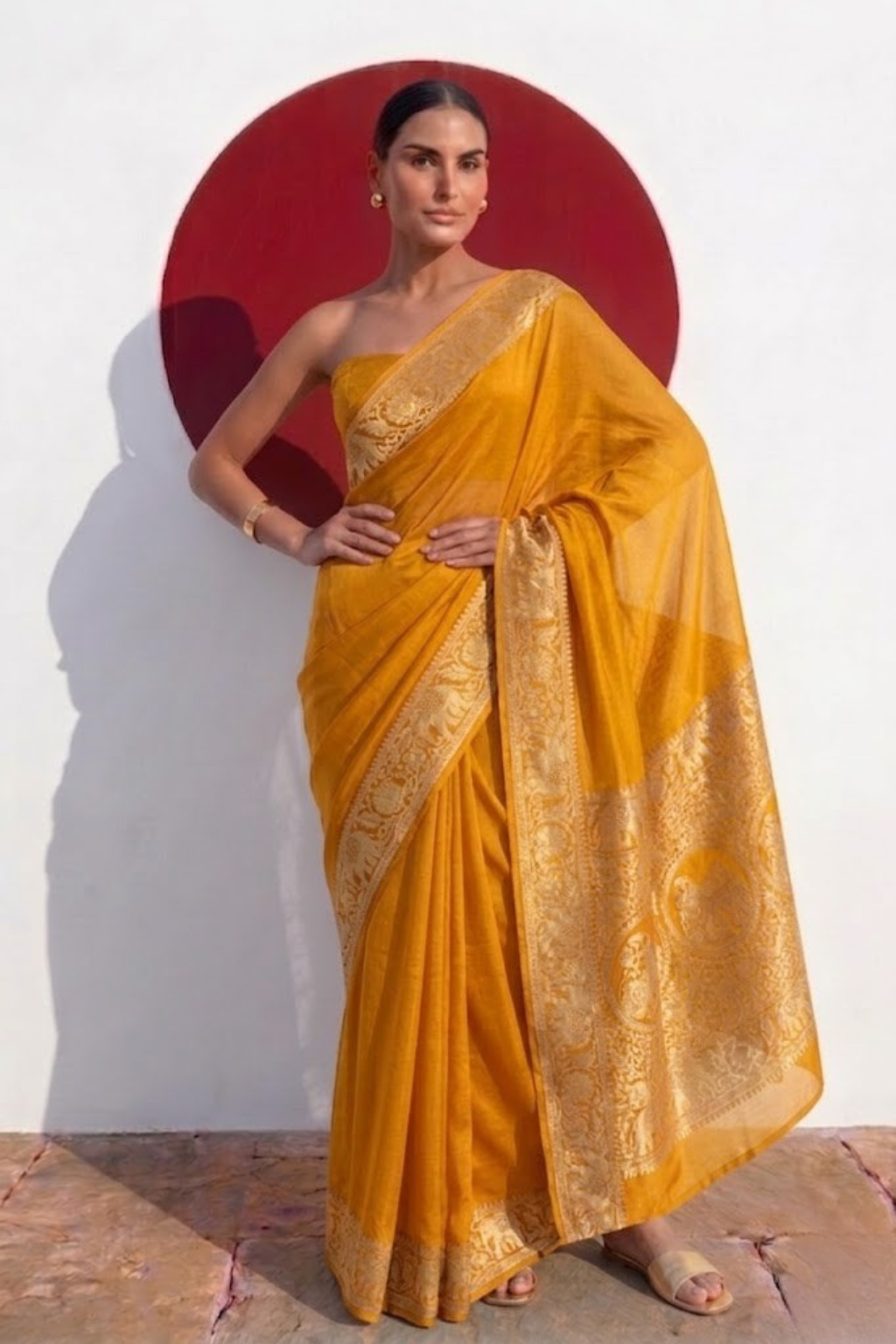 Dola Yellow Border Silk saree with Zari Border and Blouse Fabric