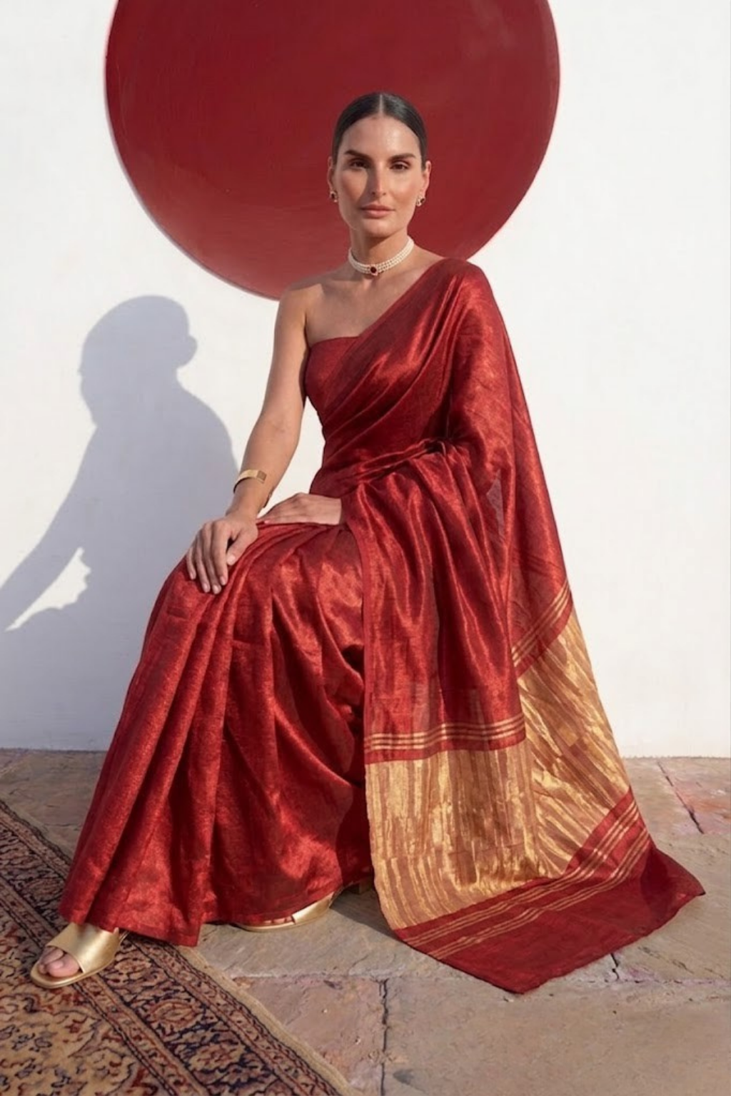 Gajji Red Silk Saree with Zari Pallu with Blouse Fabric