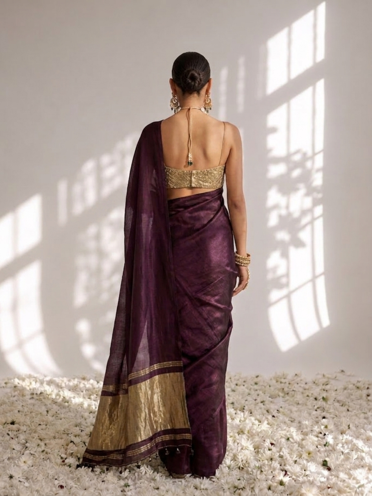 Wine Modal Gajji Saree with Zari Pallu and Self Blouse Fabric