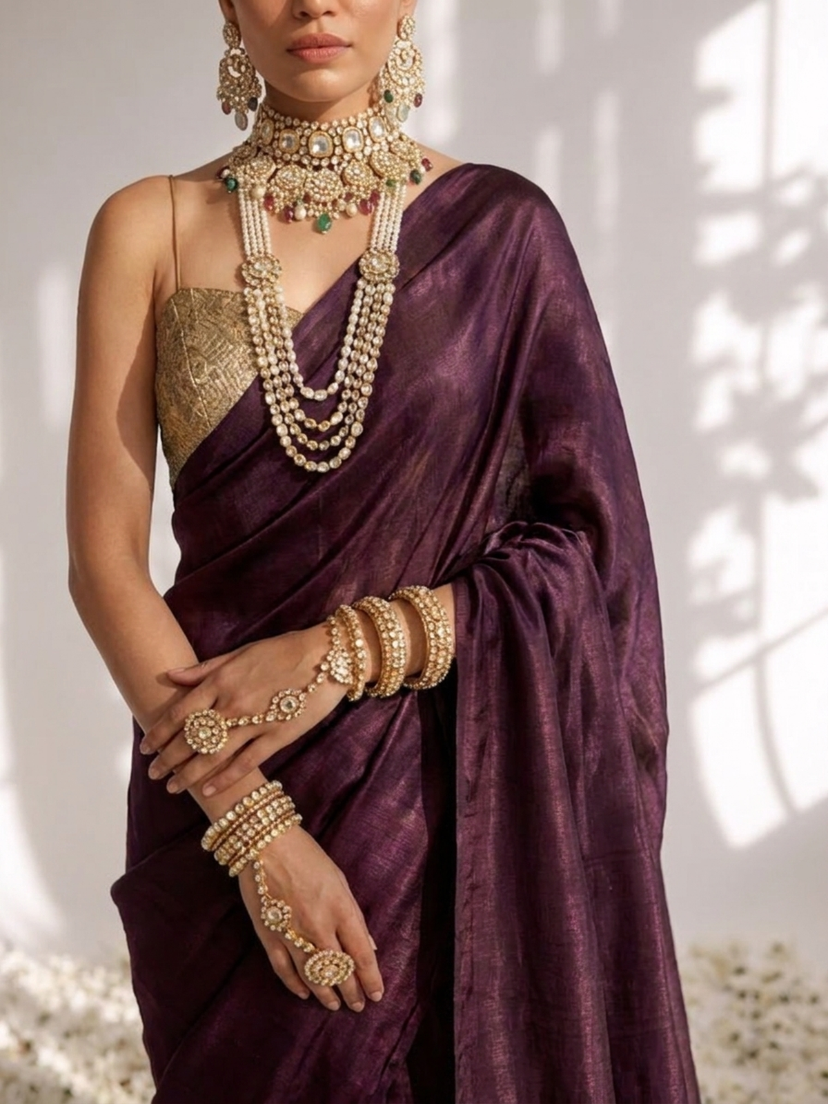 Wine Modal Gajji Saree with Zari Pallu and Self Blouse Fabric