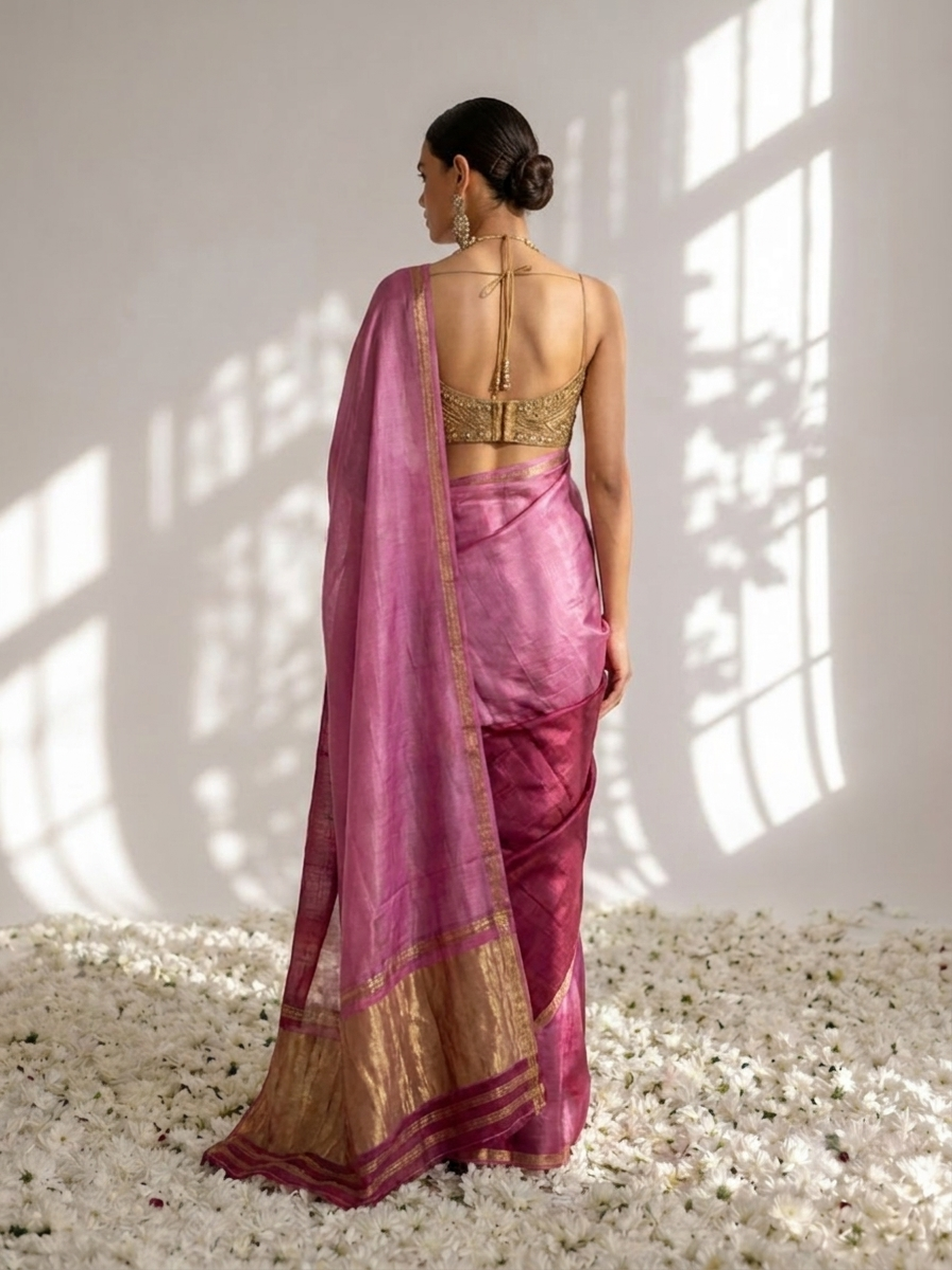 Rosy Mauve Ombre Modal Gajji Saree with Zari Pallu and Self Blouse Fabric