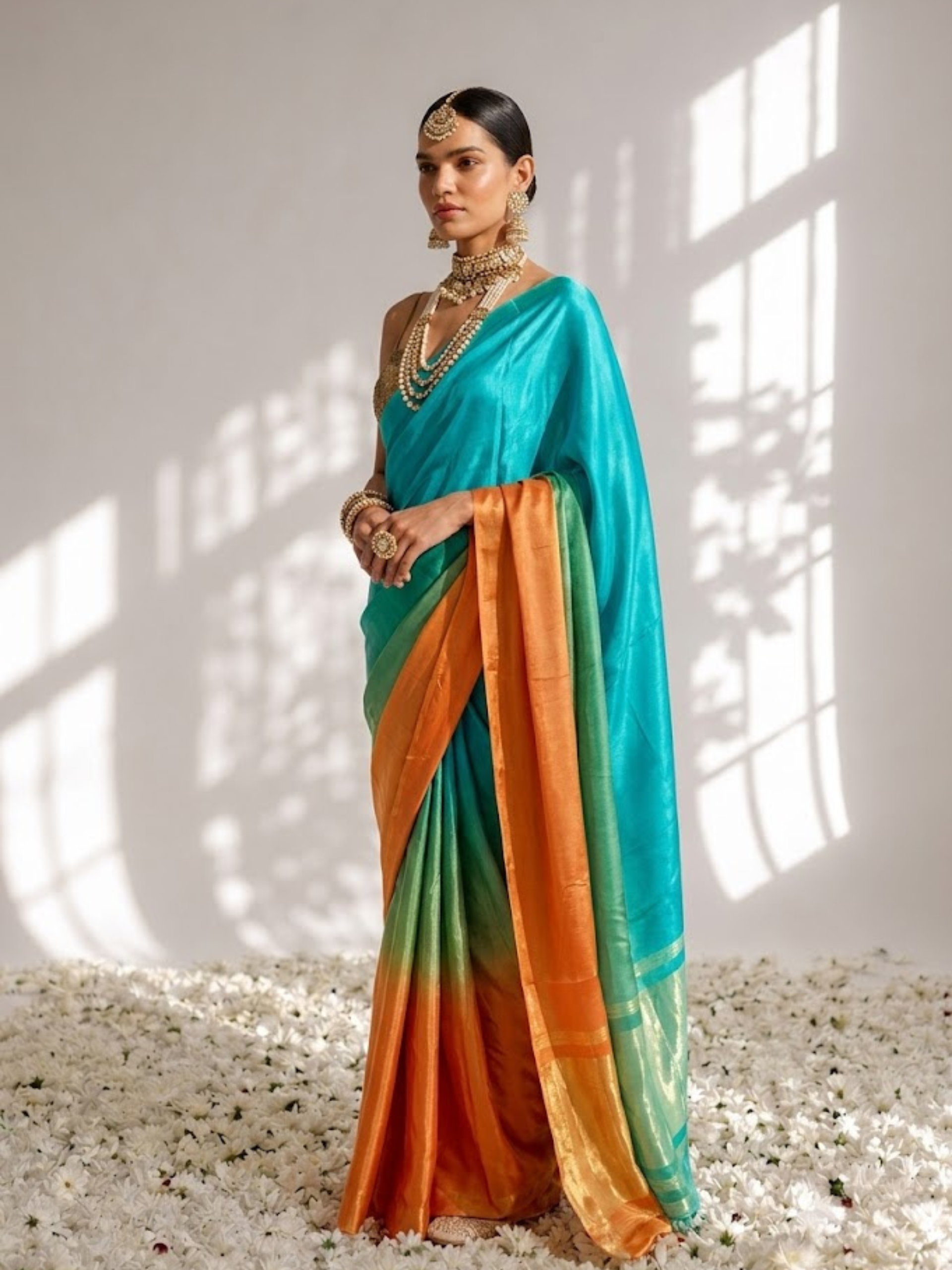 Sunrise Ombre Modal Gajji Saree with Zari Pallu and Self Blouse Fabric