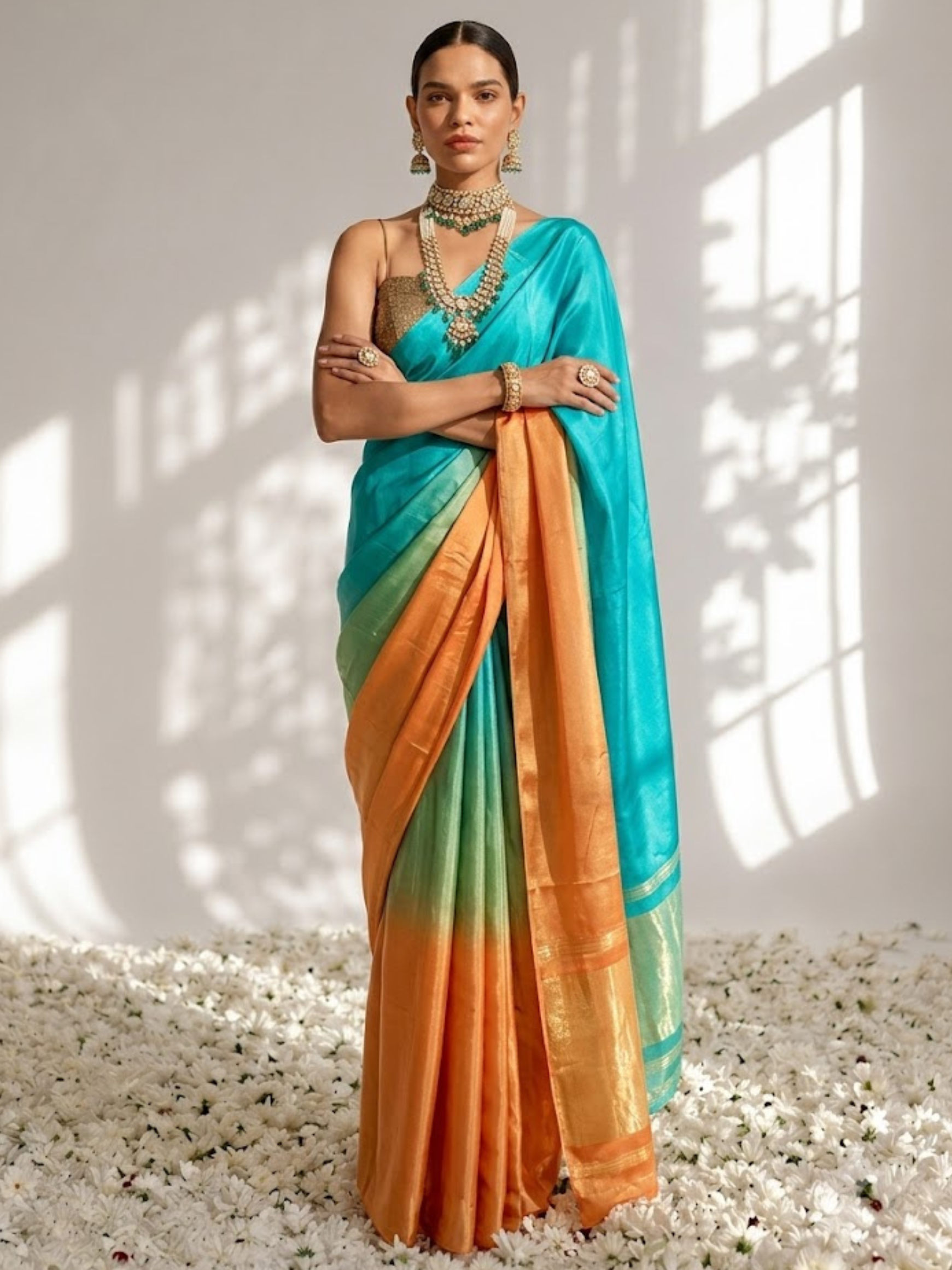 Sunrise Ombre Modal Gajji Saree with Zari Pallu and Self Blouse Fabric