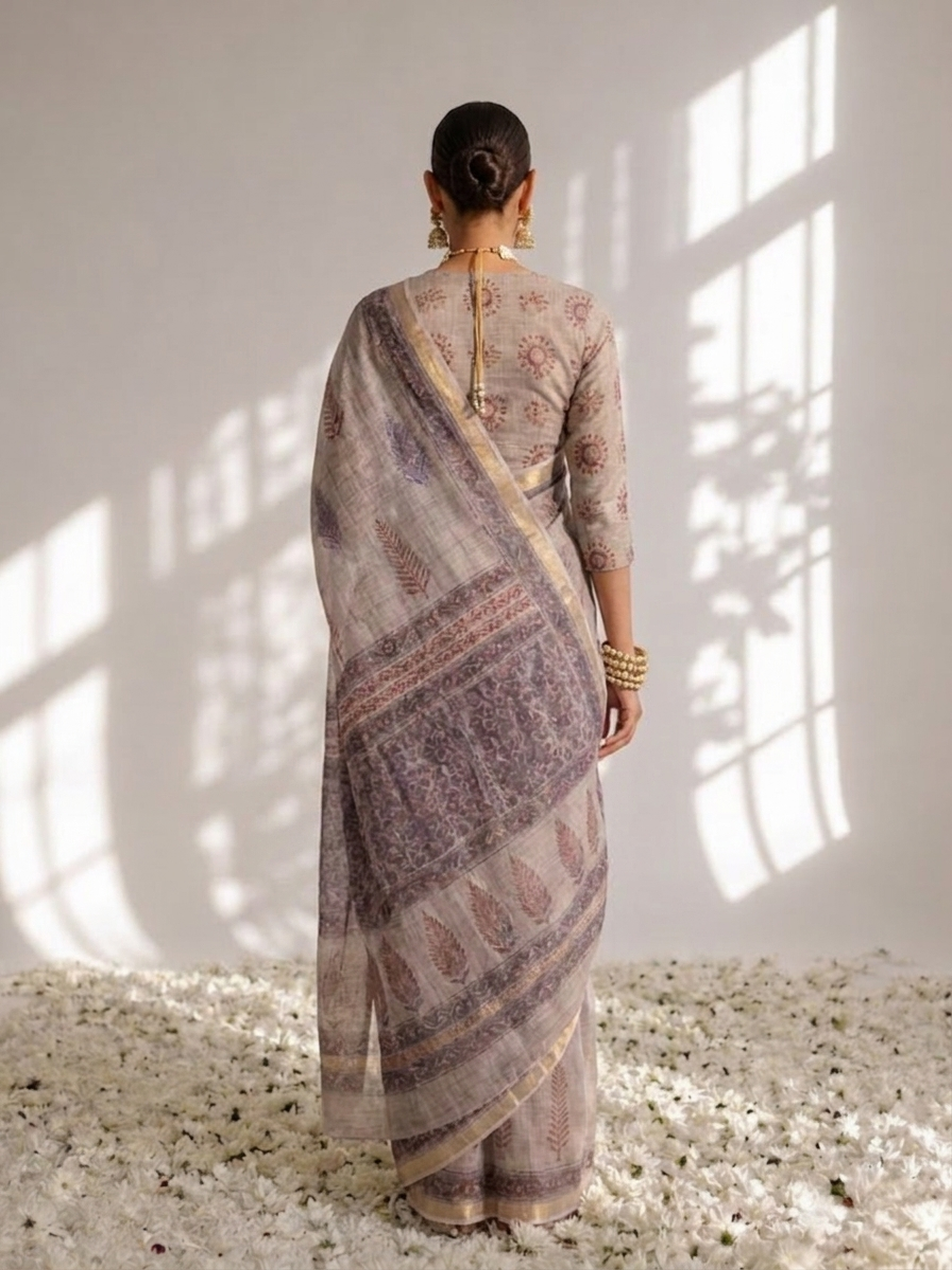 Lilac Pure Silk Kota Printed Saree with Blouse Fabric