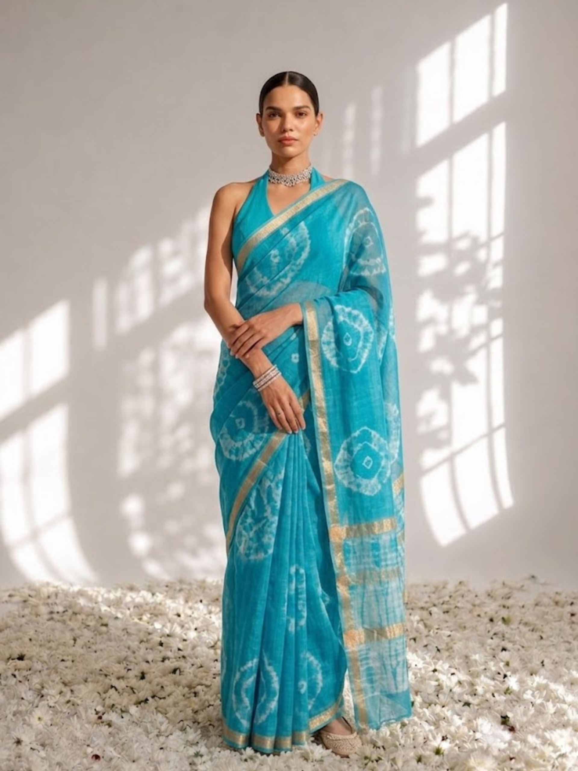 Blue Pure Silk Kota Printed Saree with Blouse Fabric