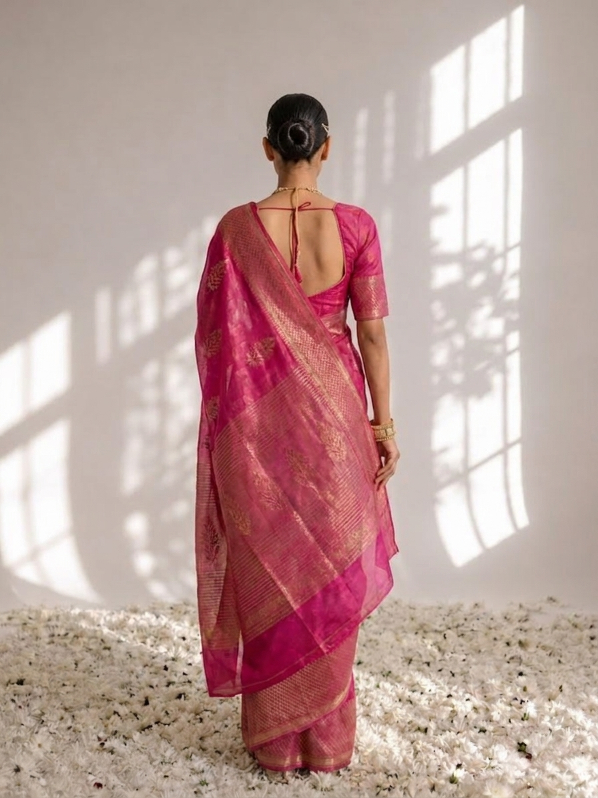 Fuchsia Pure Silk Kota Printed Saree with Blouse Fabric