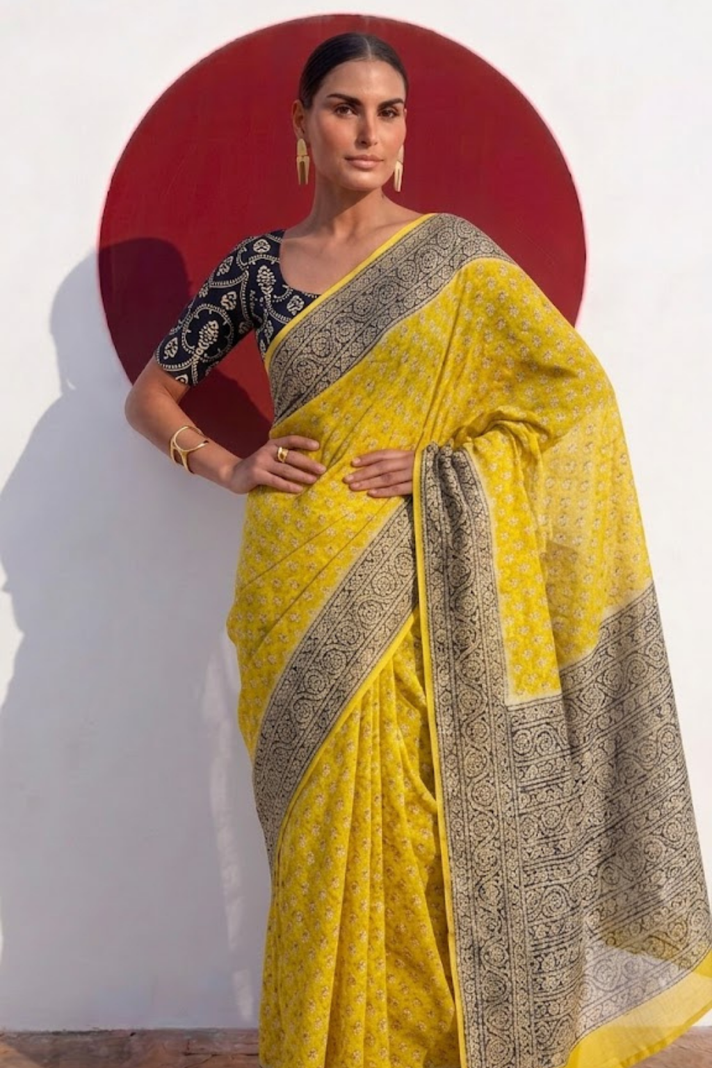 Yellow and Grey Pure Silk Kota Printed Saree with Blouse Fabric