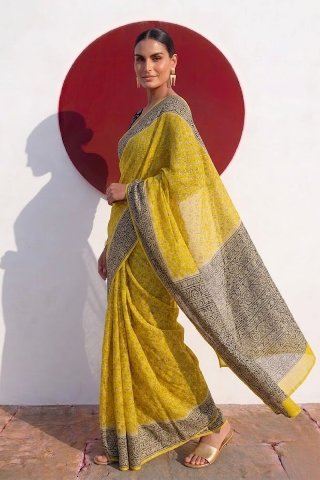 Yellow and Grey Pure Silk Kota Printed Saree with Blouse Fabric