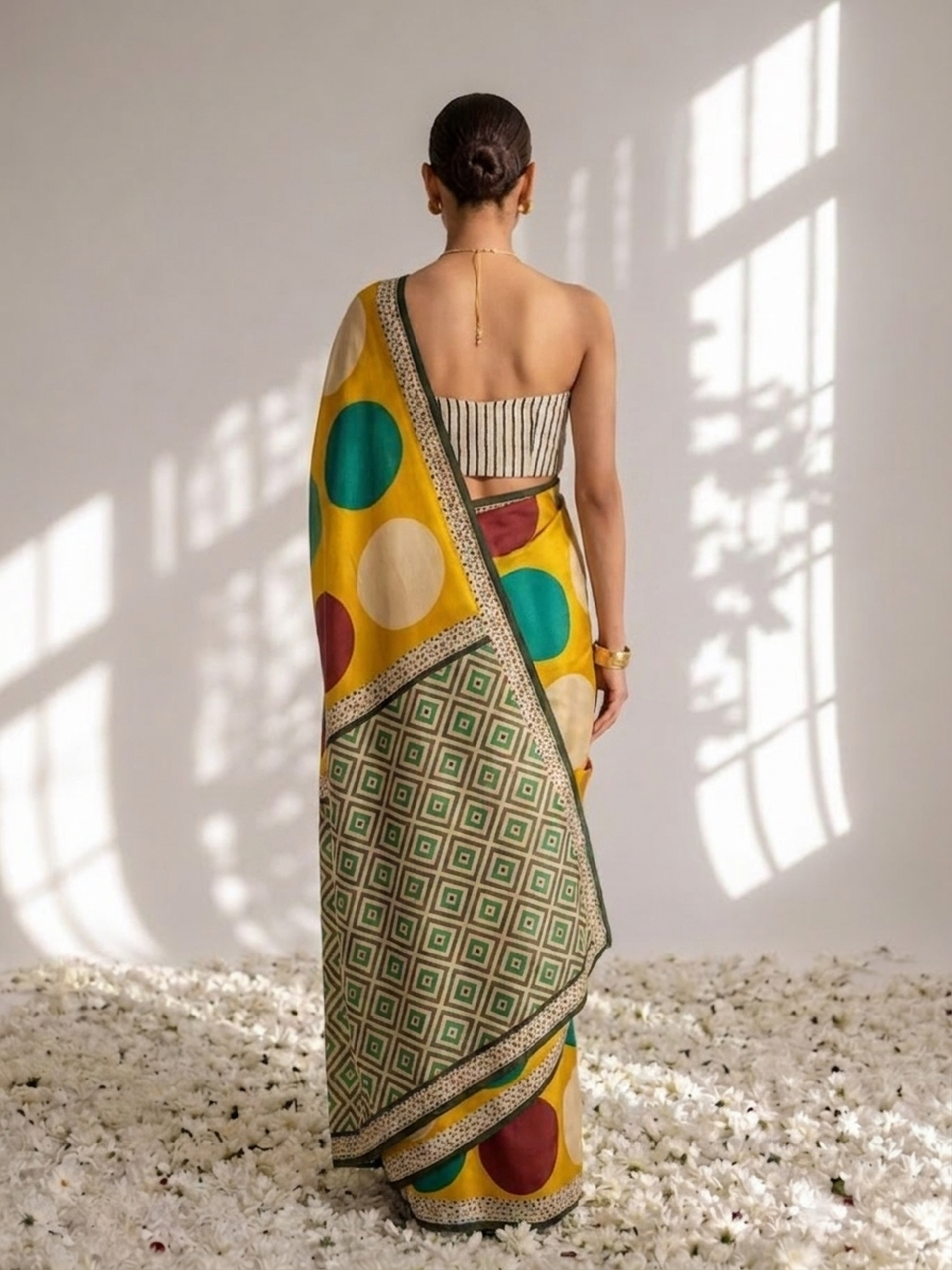 Modal Silk Multicolor Hand Block Printed Saree with Blouse Fabric