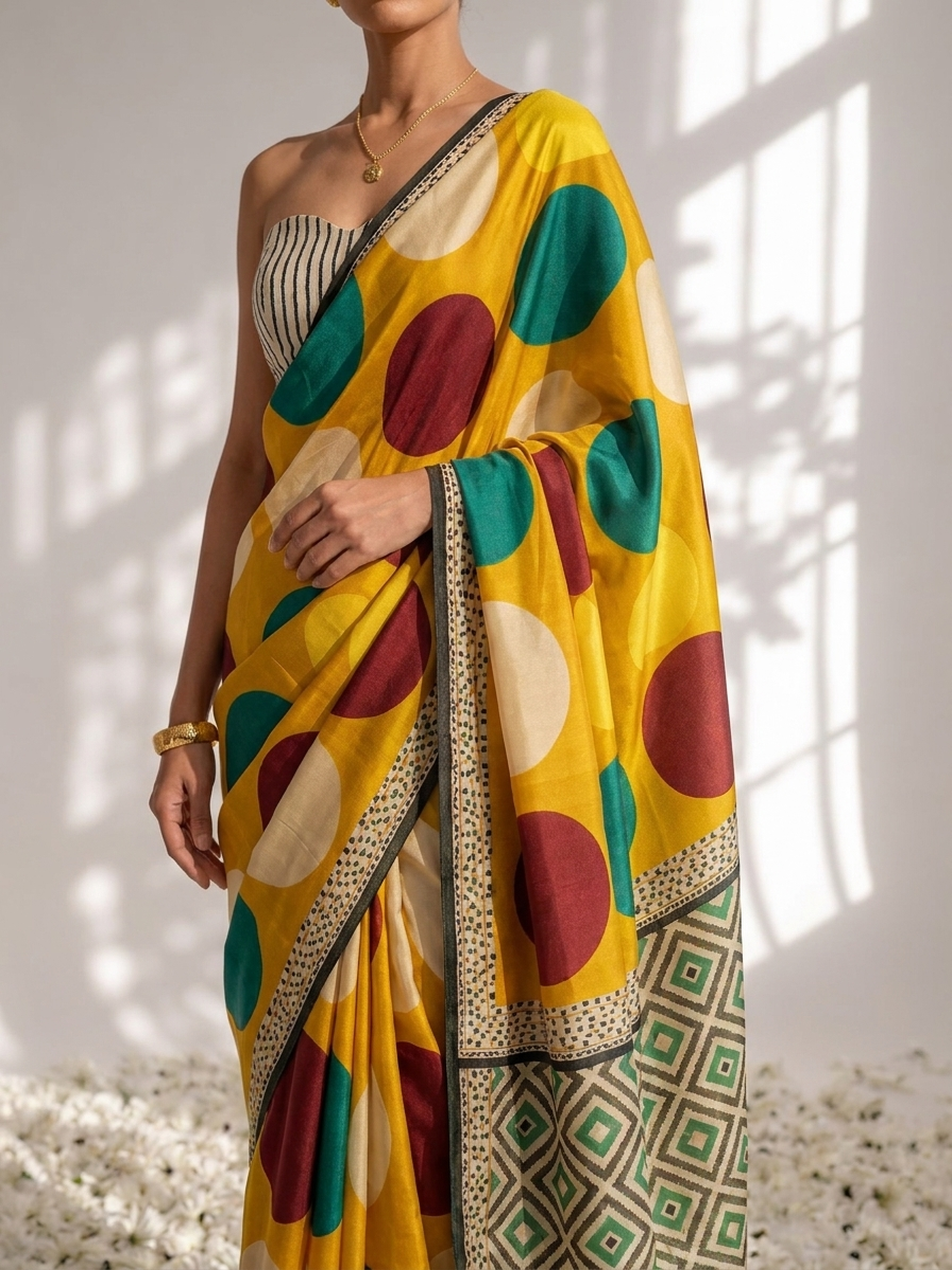 Modal Silk Multicolor Hand Block Printed Saree with Blouse Fabric