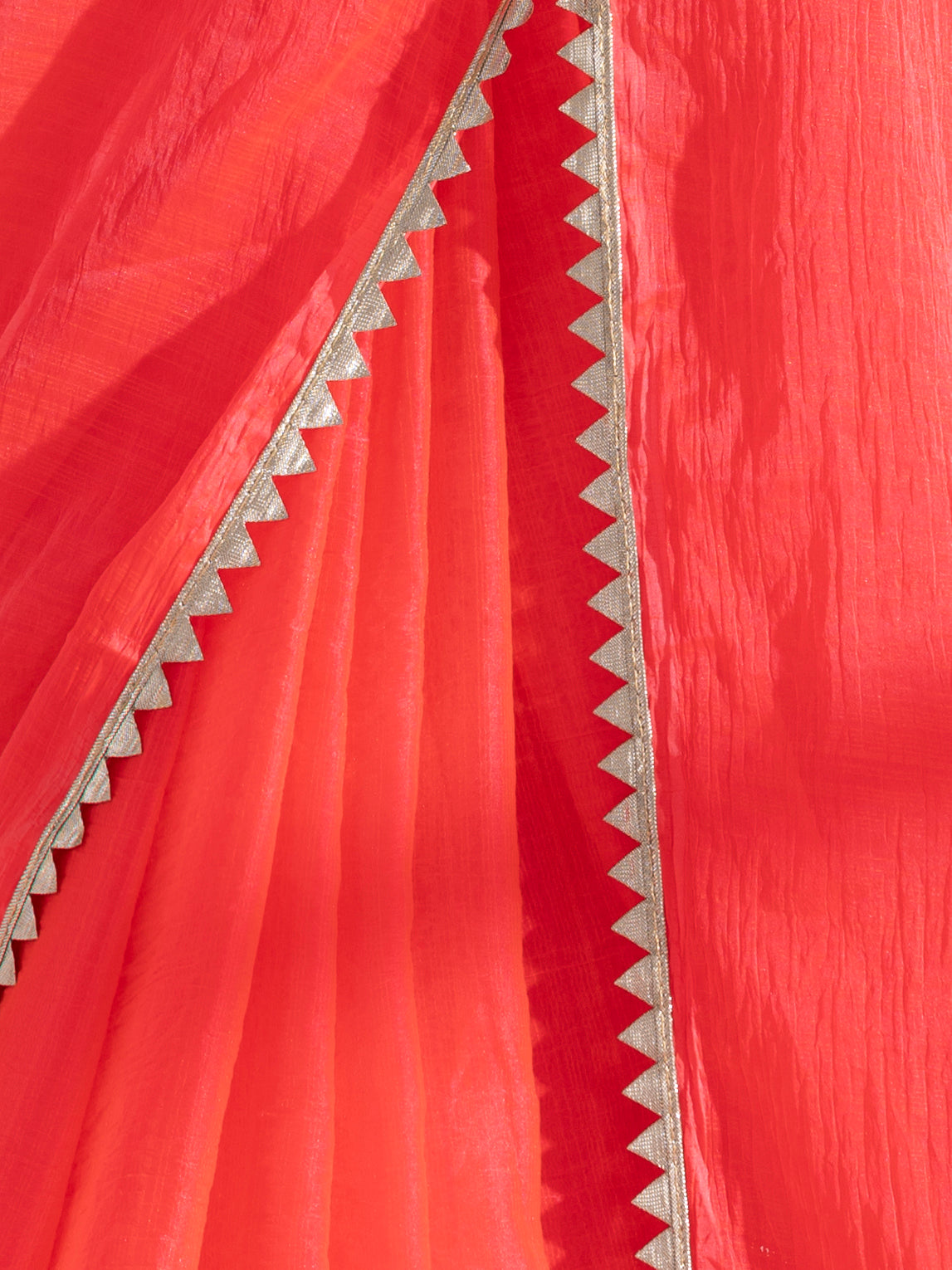 Watermelon Pink Chiffon Saree with Lace and Green Posh Blouse Fabric