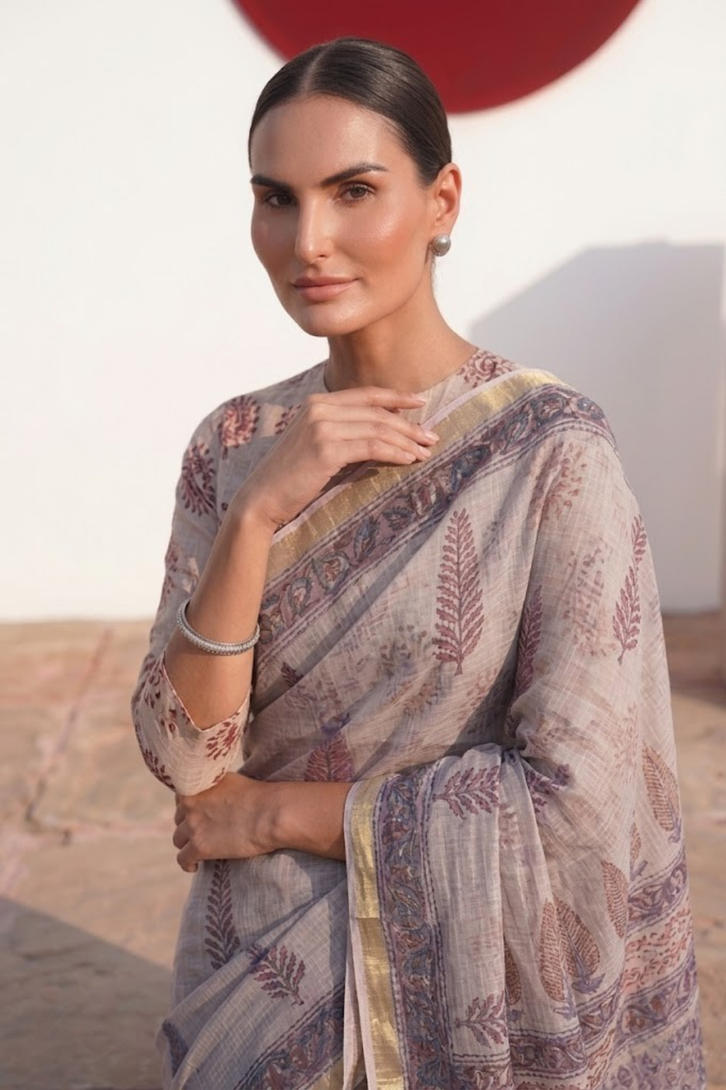 Lilac Pure Silk Kota Printed Saree with Blouse Fabric