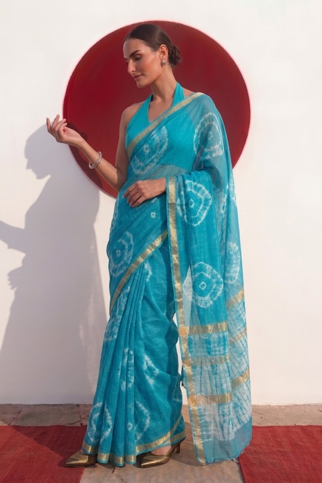 Blue Pure Silk Kota Printed Saree with Blouse Fabric