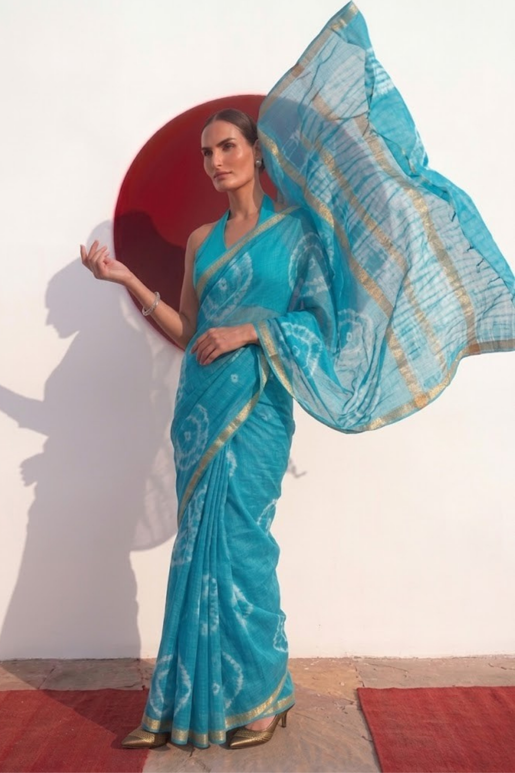 Blue Pure Silk Kota Printed Saree with Blouse Fabric