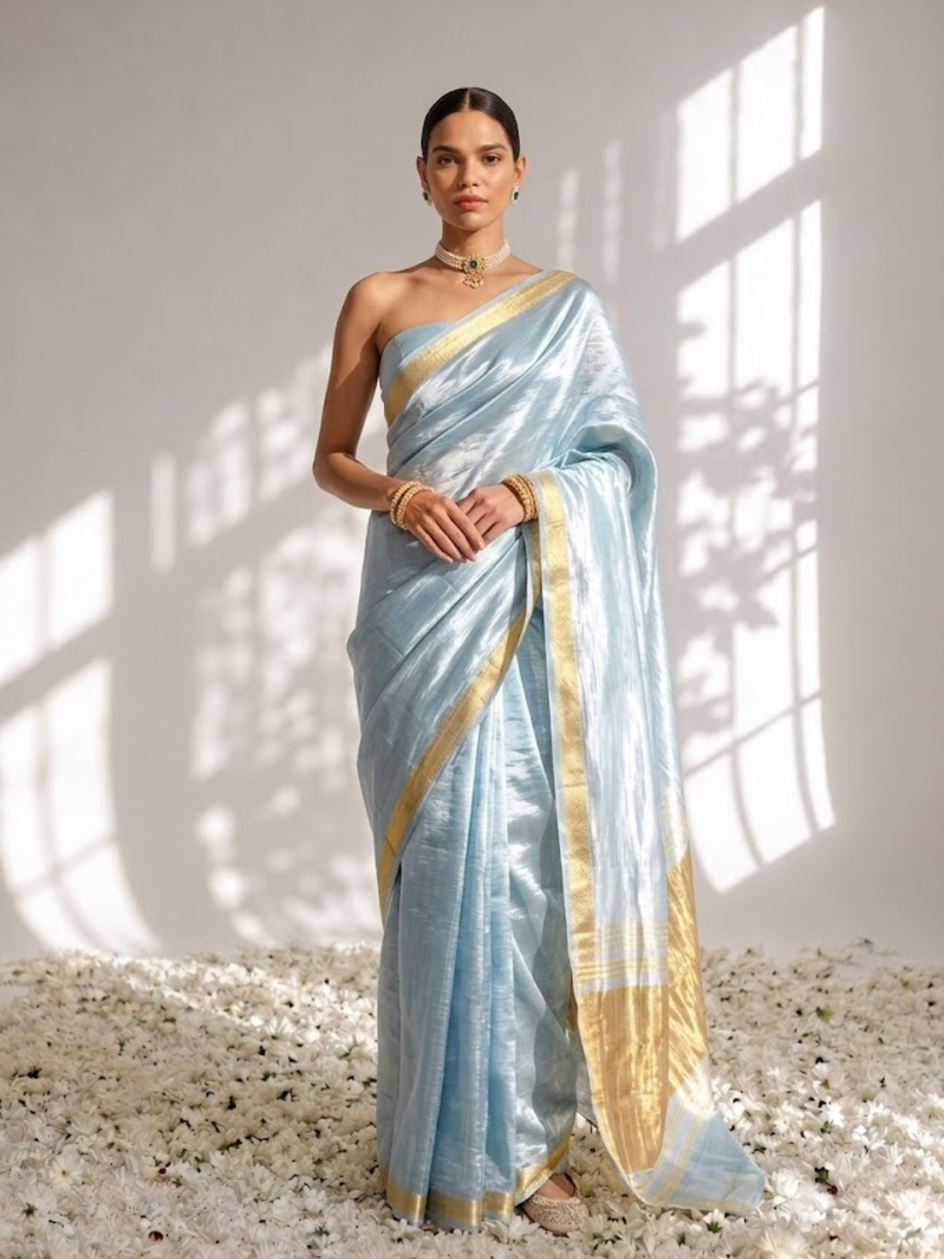 Gajji Mint Silk Saree with Zari Pallu with Blouse Fabric