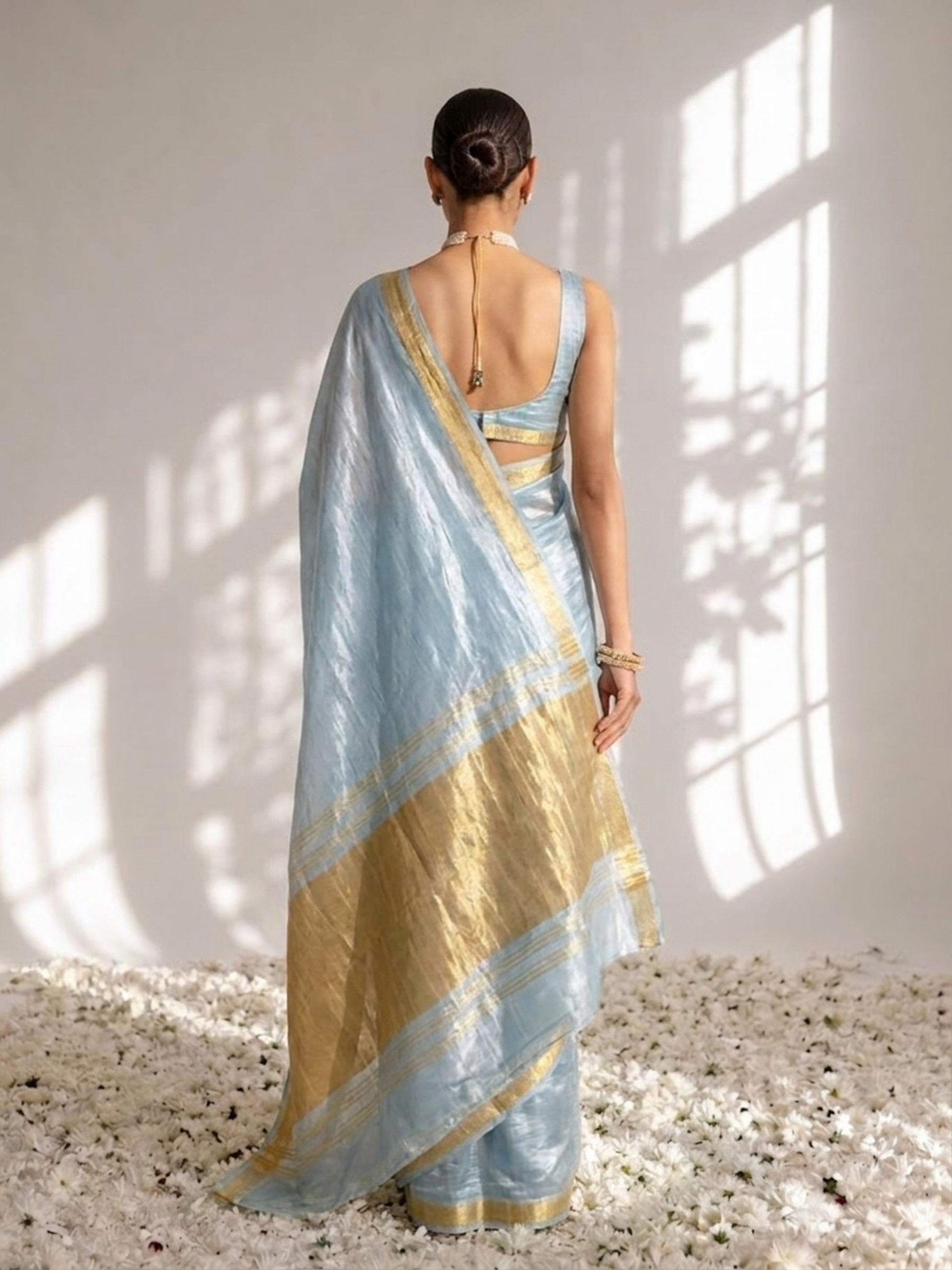 Dola Mint Border Silk saree with Zari Border and Blouse Fabric