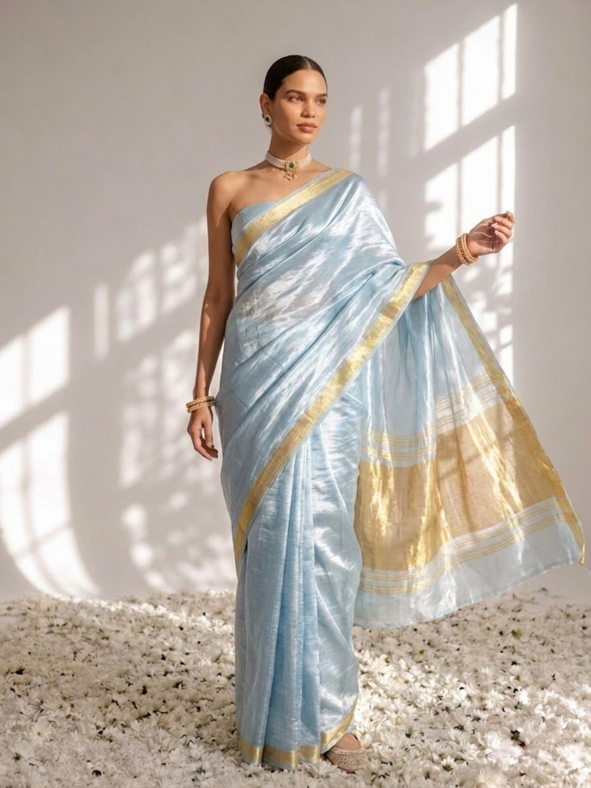 Gajji Mint Silk Saree with Zari Pallu with Blouse Fabric
