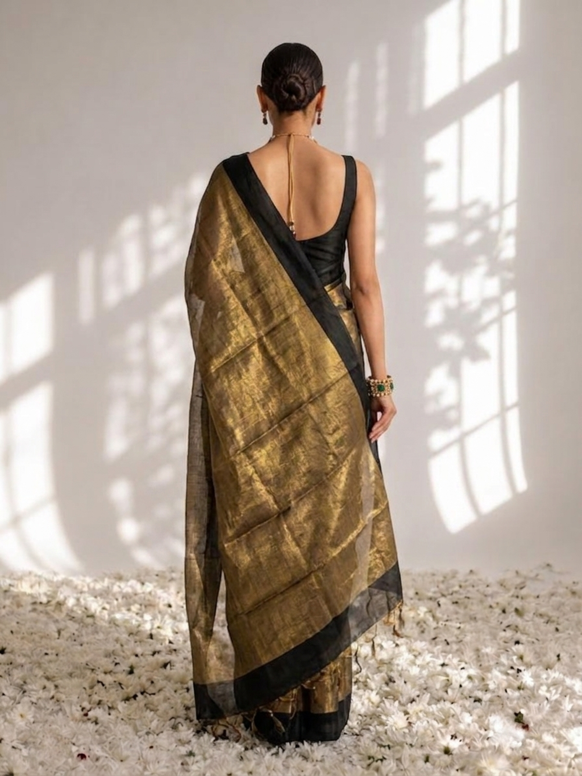 Black Gold Zari Saree with Self Blouse Fabric