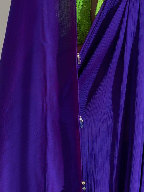 Purple and Plum Dual Shade Texture Chiffon Saree and Sequin Blouse Fabric