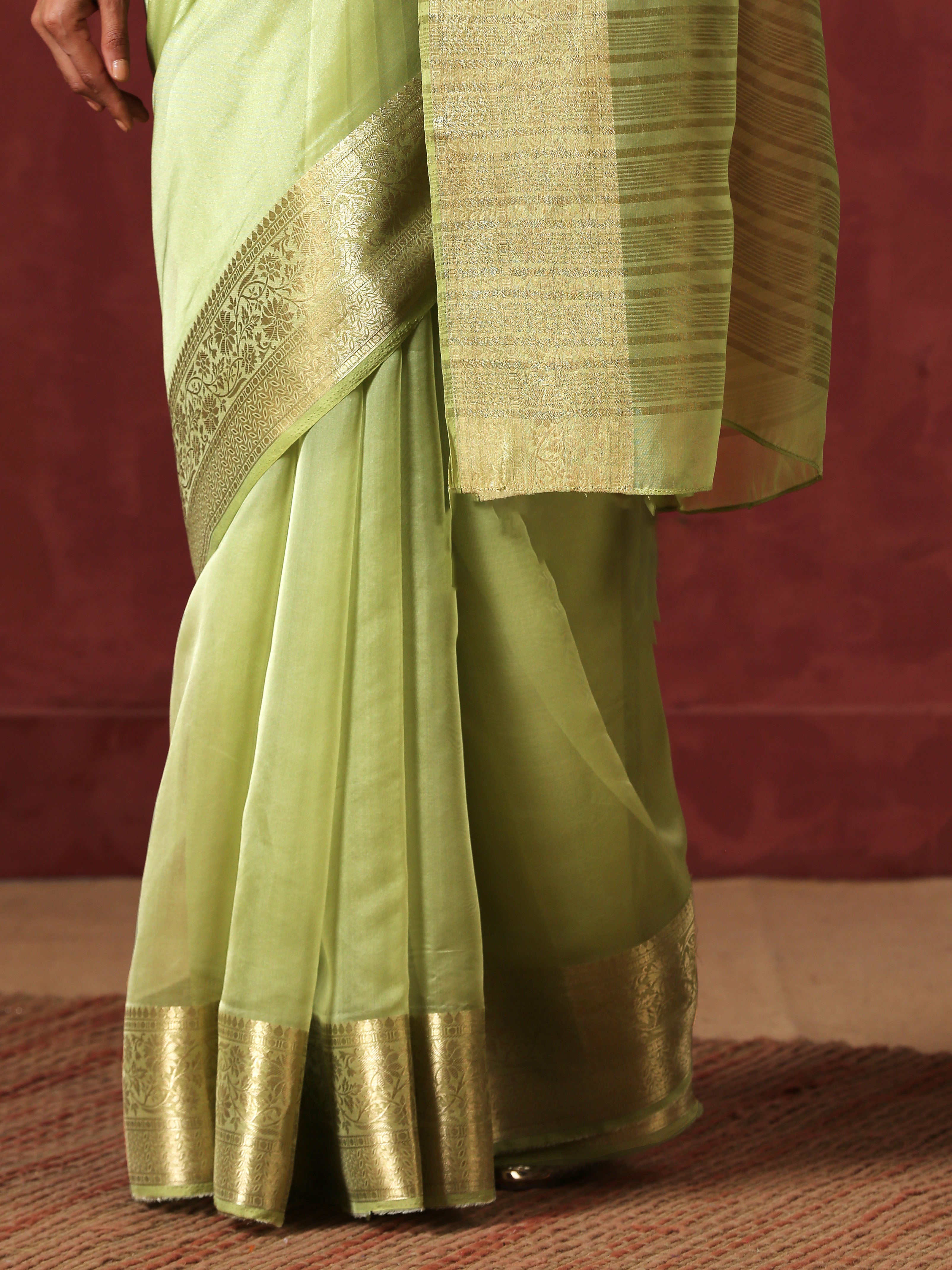 Mehendi Organza Saree with Border