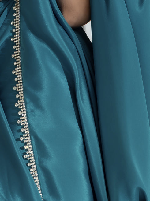 Blue Beauty Crepe Saree with Diamond lace and Self Blouse fabric