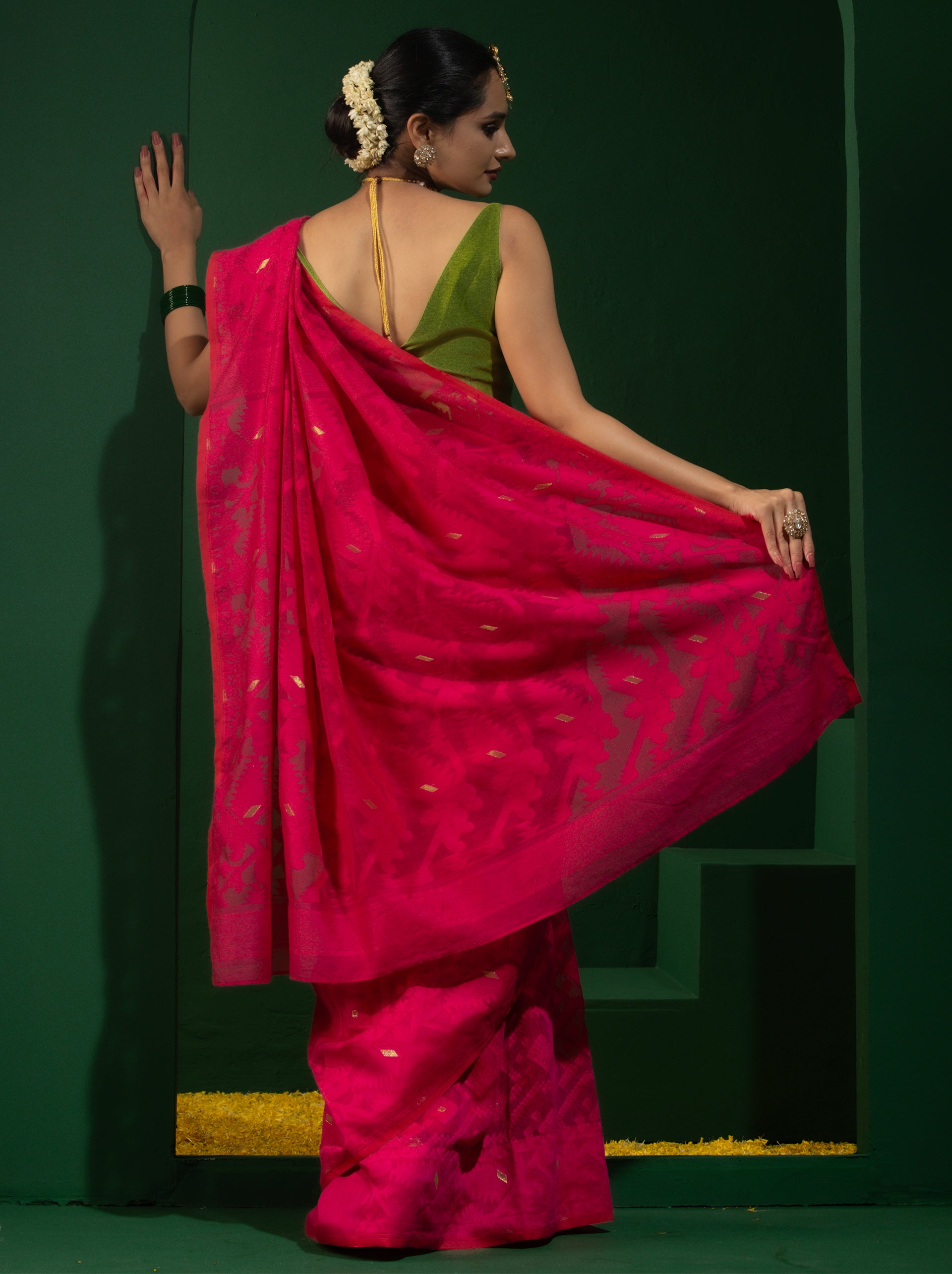 Authentic Aishwarya Pink Jamdani Cotton Saree
