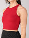 Women's Stretchy Knitted Halter Neck Red Crop Top