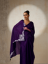 Purple Crushed Metallic Satin with Silver Embroidery On Saree and Blouse Fabric